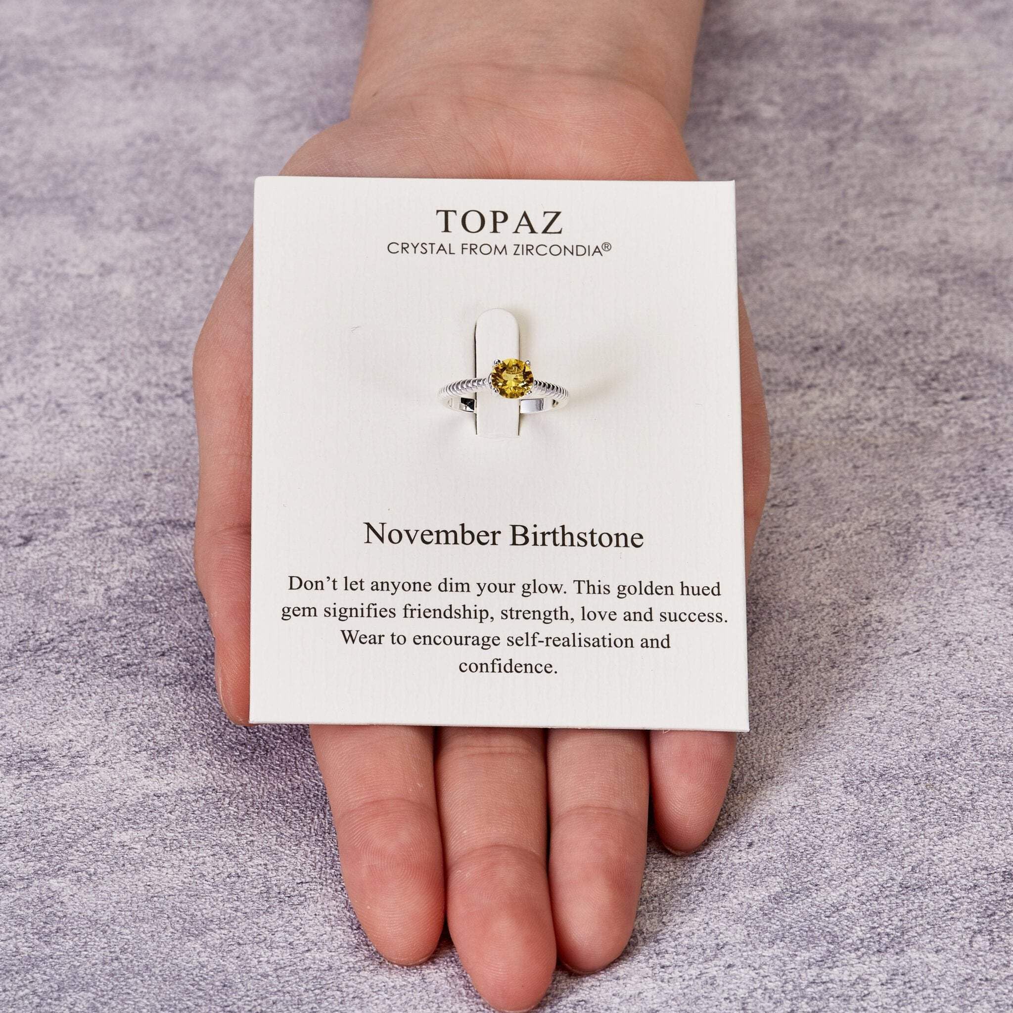 Topaz Birthstone Ring with Zirconia for November Birthdays & Gifts
