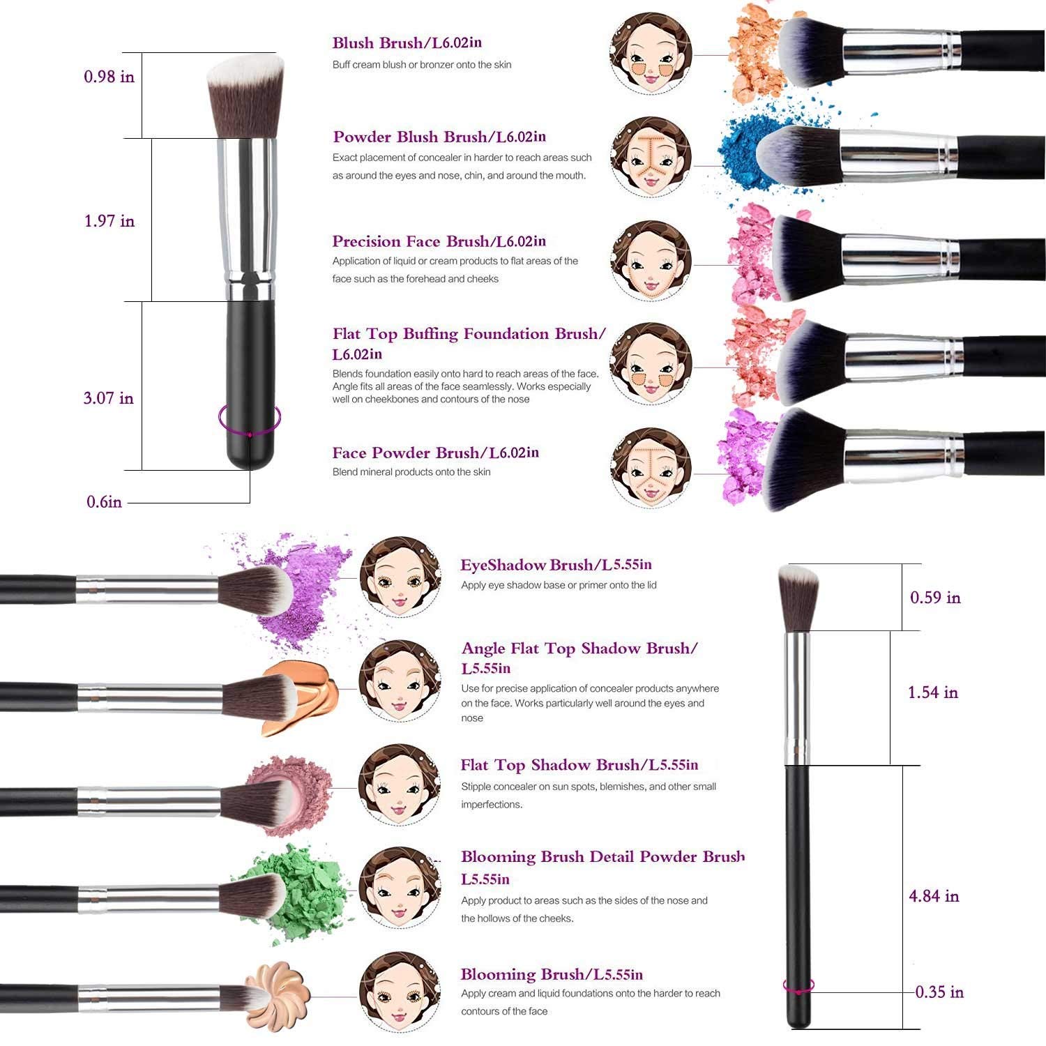 Soft Bristle 10-Piece Black Makeup Brush Set with Pink Beauty Blender - Perfect for Professional & Home Makeup