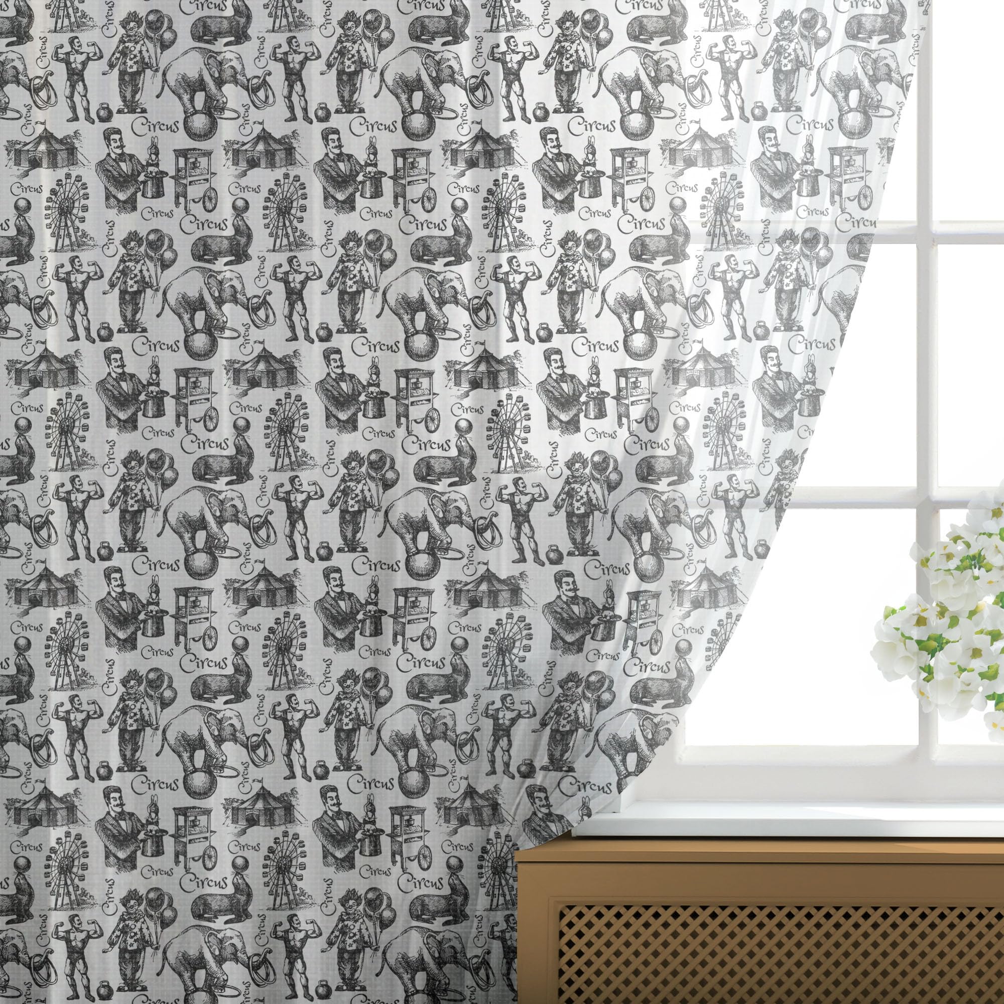 Ambesonne Modern Black and White Circus Themed Tulle Curtains - 108