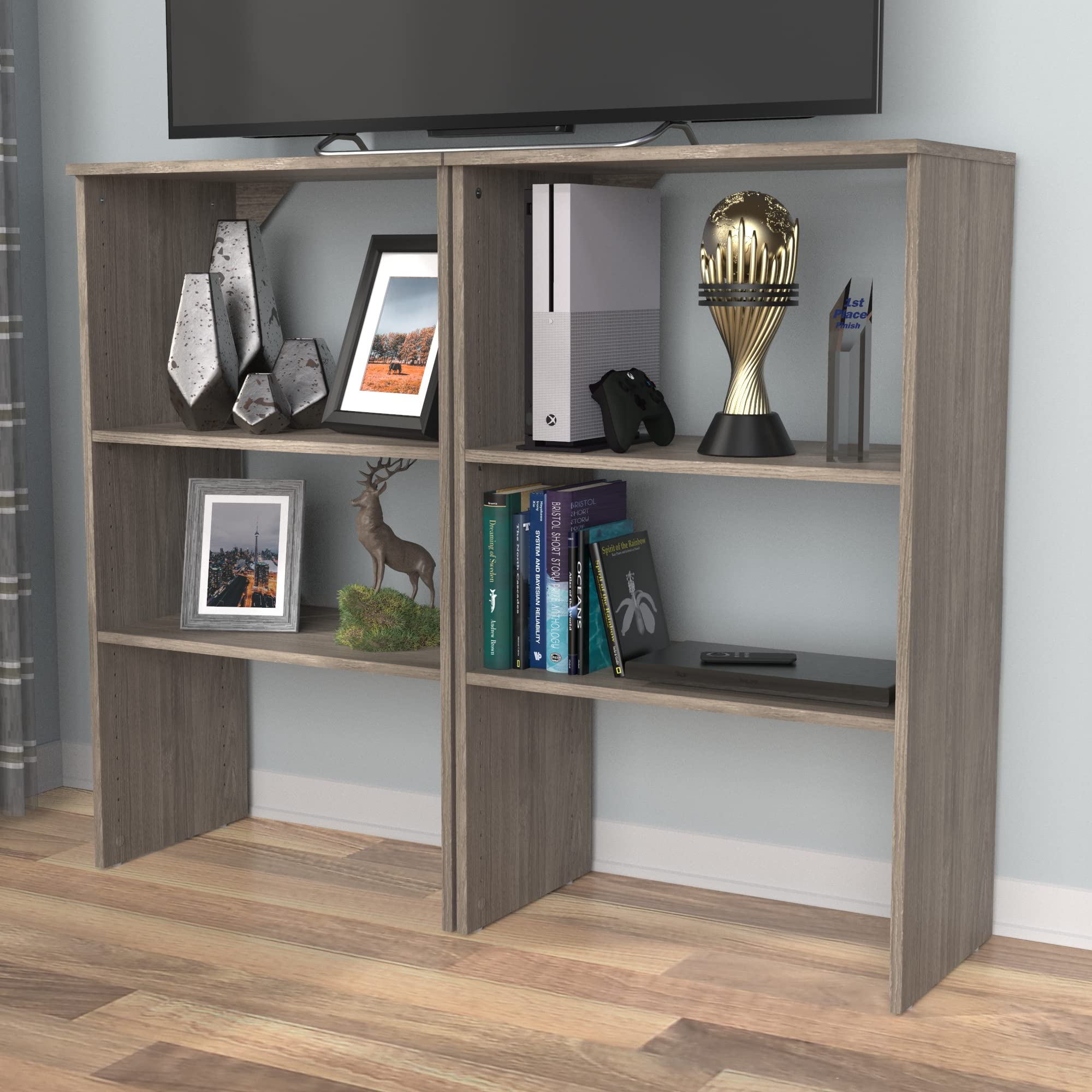 ClosetMaid SuiteSymphony Adjustable Wood Shelf Unit with 2 Shelves - Graphite Grey | Storage Organizer for Closet, Clothes, Shoes, Books, TV & Home Décor | Perfect for Bedroom, Living Room & Office Organization