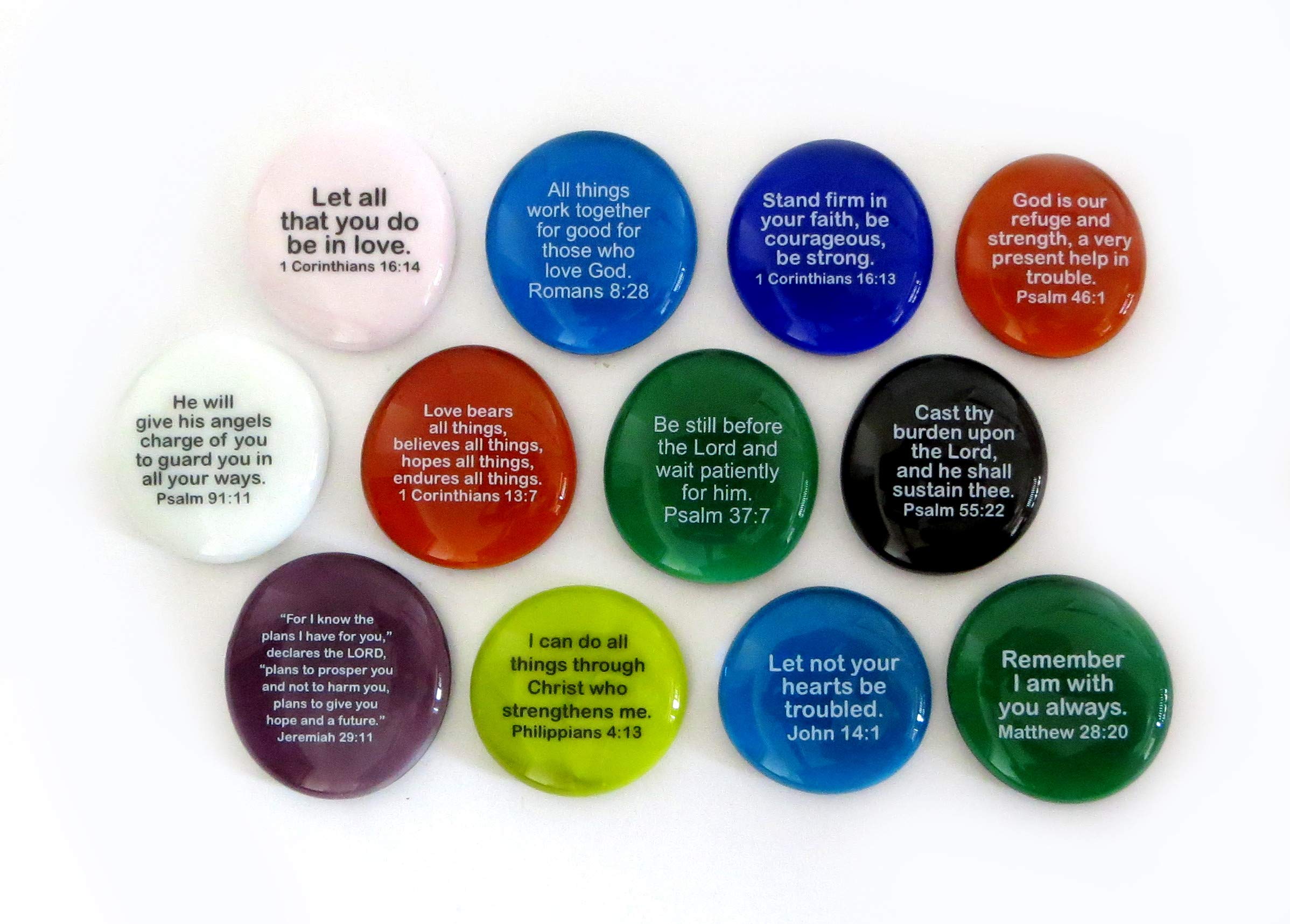 Lifeforce Glass Scripture Stones - Set of 12 Inspirational Bible Verse Rocks with Translucent & Opaque Designs - Perfect for Home Decor, Christian Gifts, and Meditation