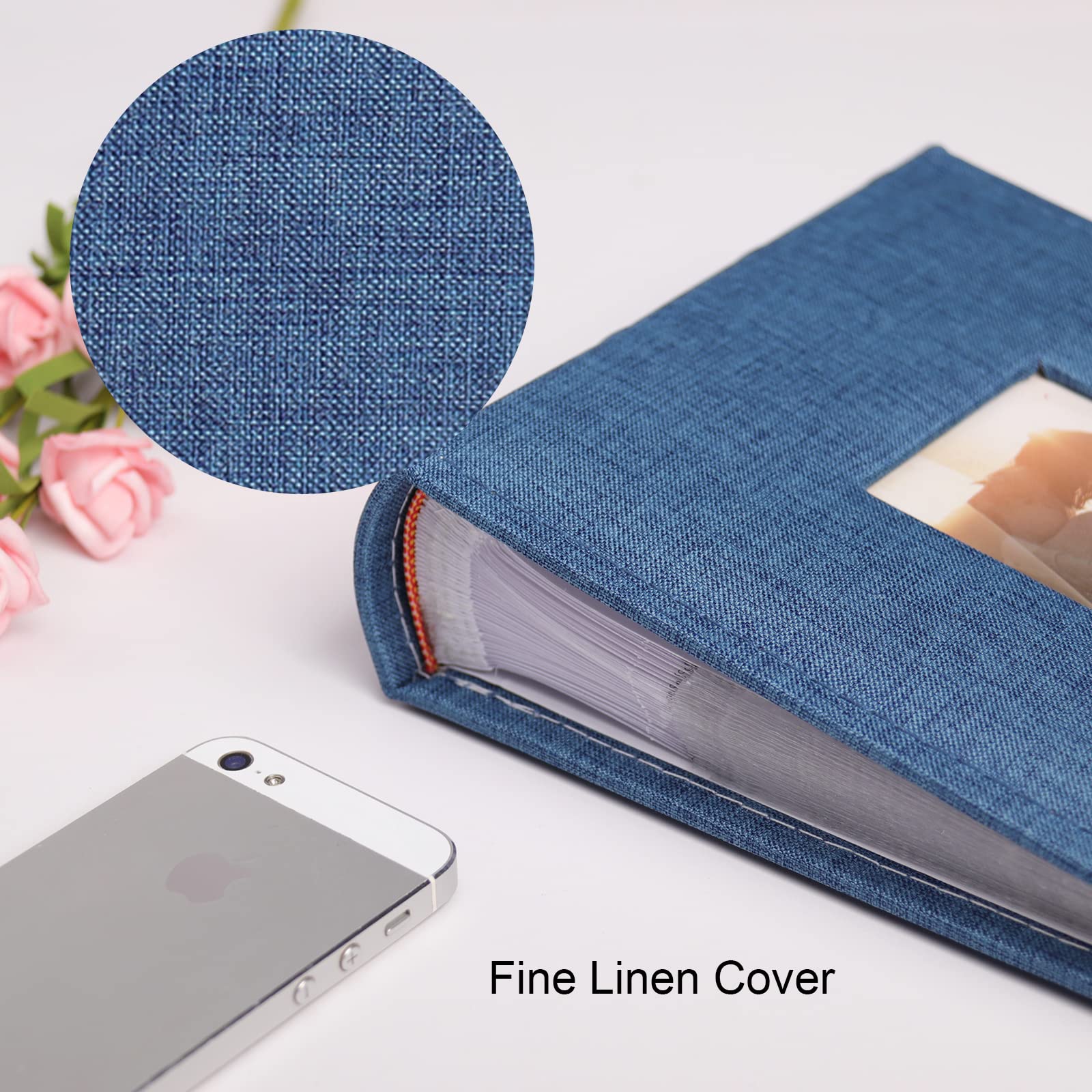 Vienrose 4x6 Photo Album with Linen Cover - Holds 200 Photos, Memo Areas, Slip-in Design - Perfect for Wedding, Baby, Vacation Memories - Blue