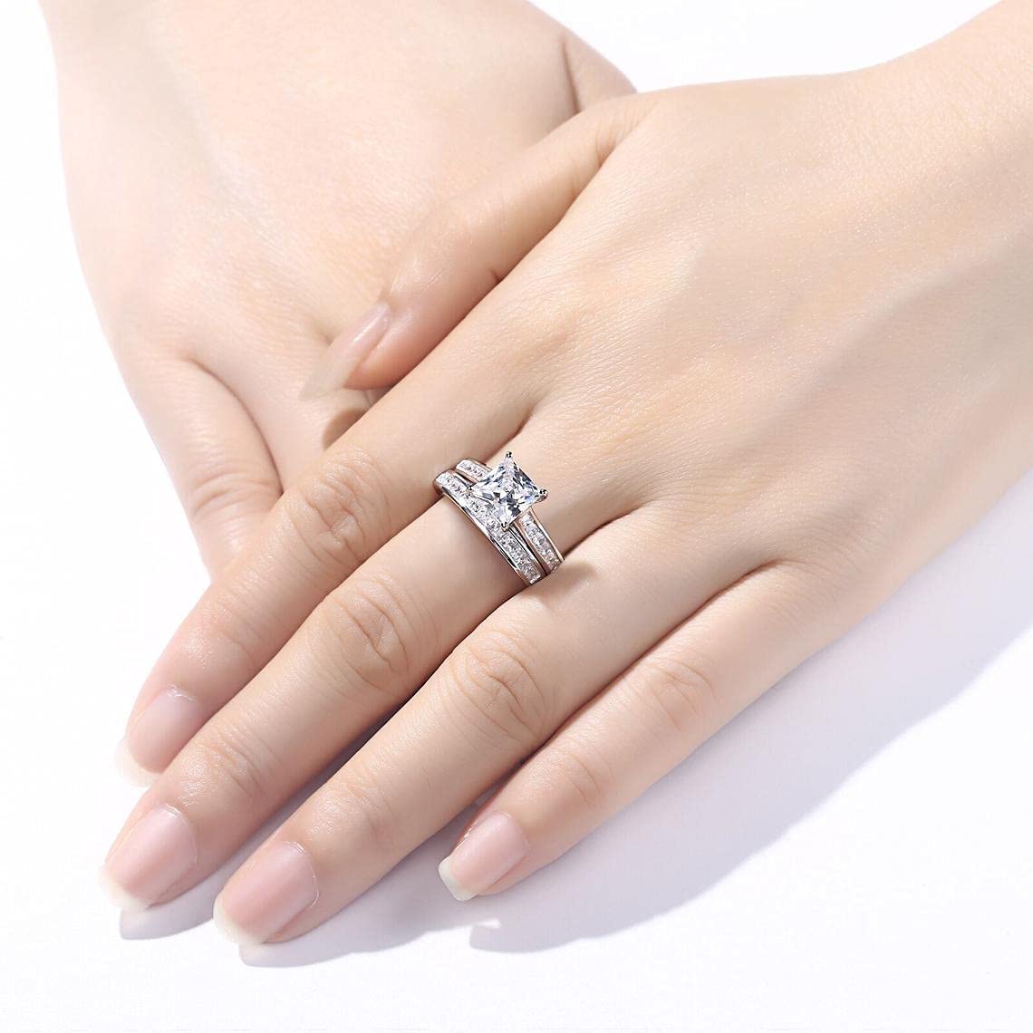 925 Sterling Silver CZ Engagement Wedding Ring Set for Women - Stackable Promise & Bridal Rings for Her - Perfect for Proposals, Anniversaries, and Romantic Gifts