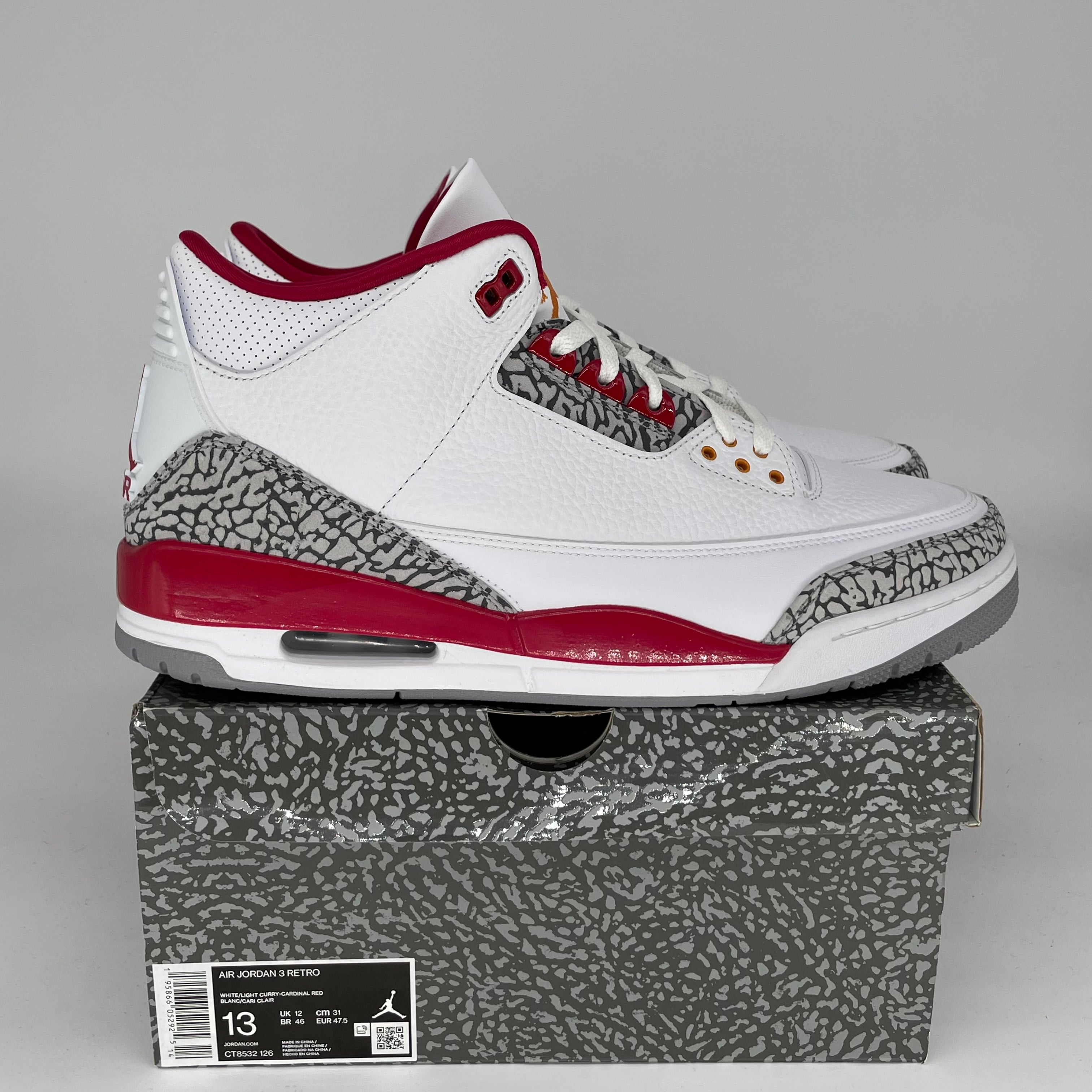 AIR JORDAN 3 CARDINAL Men's Basketball Shoes Size 13 - Retro Style Sneakers for Men | Perfect for Basketball, Streetwear & Casual Outfits (Style Code: CT8532-126)