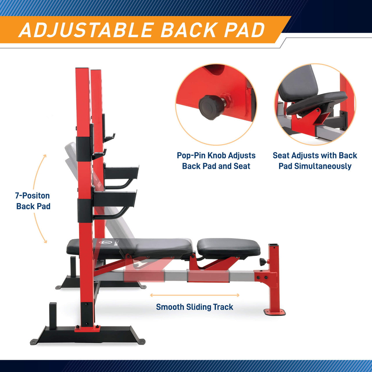 Marcy Olympic Weight Bench MWB-7096 - Adjustable Strength Training Bench for Home Gym, Full Body Workout - Perfect for Squats, Bench Press & Dumbbell Exercises