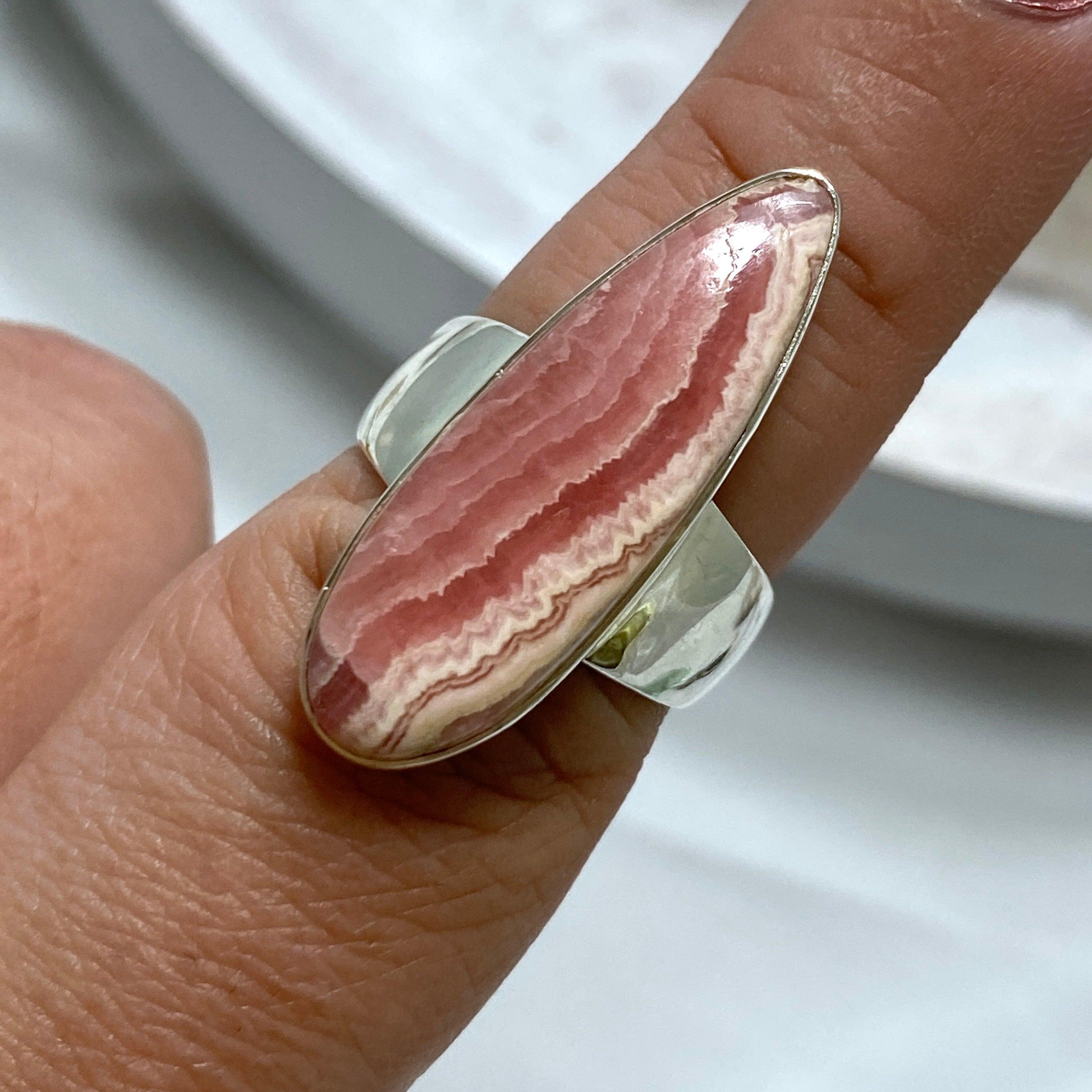 Rhodocrosite Teardrop Ring - Size 8 - KRGJ2556 - Elegant Jewelry for Women, Perfect for Weddings, Parties & Special Occasions