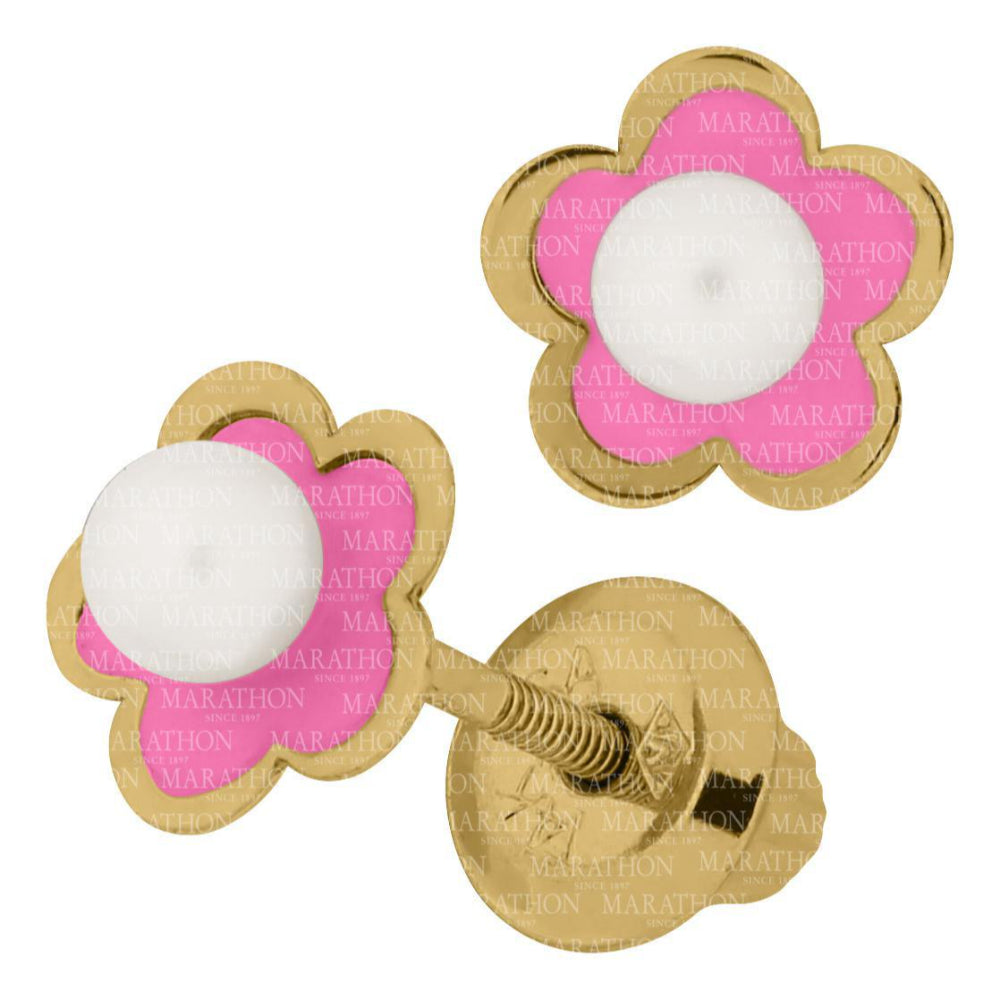 14K Gold Pink Flower Stud Earrings for Kids – Cute & Hypoallergenic Girls' Jewelry Gift for Birthdays, Parties & Special Occasions