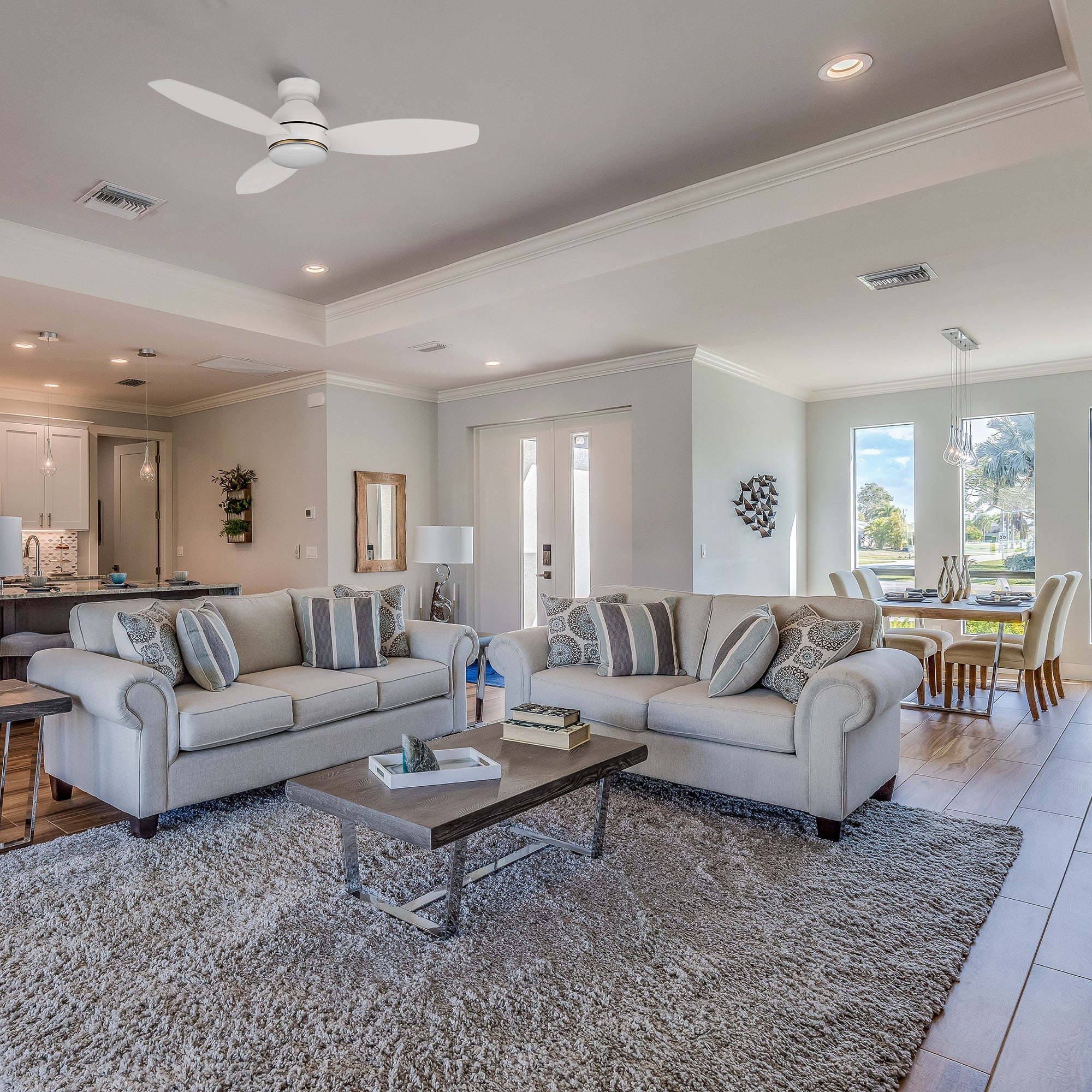 Biscay 48 Inch Low Profile Smart Ceiling Fan with LED Light and Remote Control - Energy Efficient Indoor/Outoor Use for Patio, Bedroom, Living Room