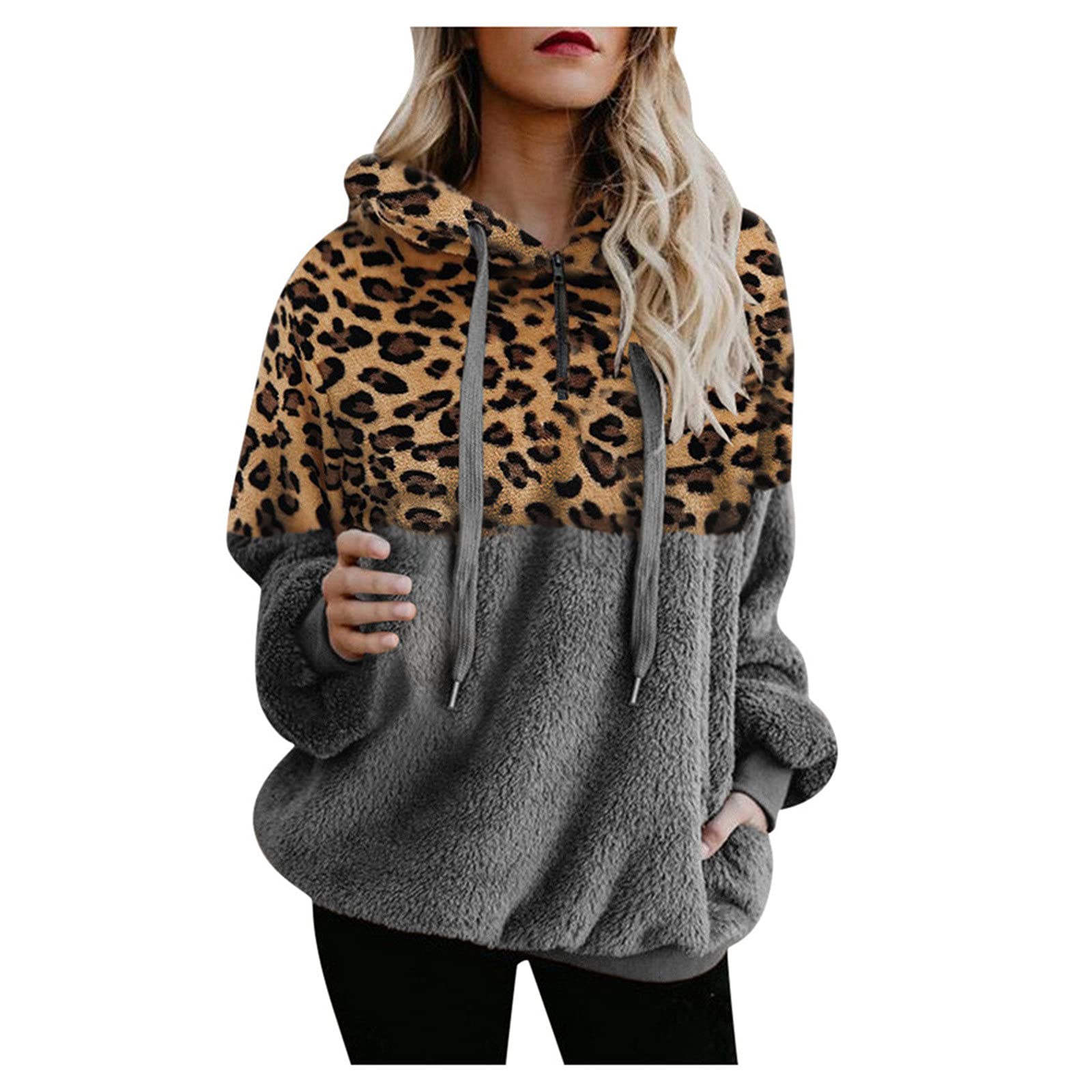 Women's Winter Warm Fleece Hooded Coat - Soft Cotton Wool Blend Leopard Print Jacket for Outdoor Activities and Casual Wear