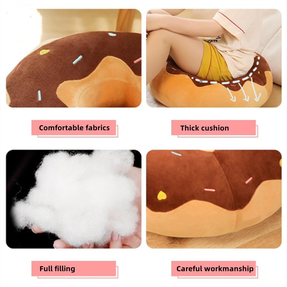 YUDONG 15-Inch Round Donut Pillow - Soft Plush Cushion for Couch, Chair, Floor & Sofa - Funny Food-Shaped Stuffed Decor (White & Pink) | Perfect for Home Decor, Kids Room, Office & Lounge Relaxation