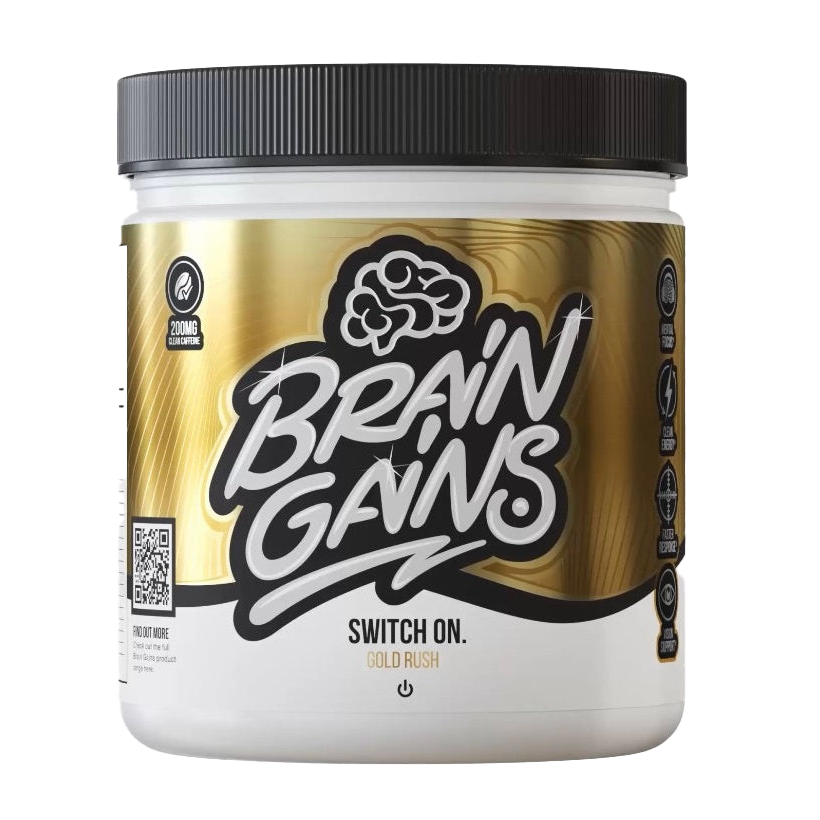 Brain Gains Switch On Gold Rush 225g - Premium Brain Boosting Supplement for Focus & Memory - Perfect for Studying, Work & Gaming Performance