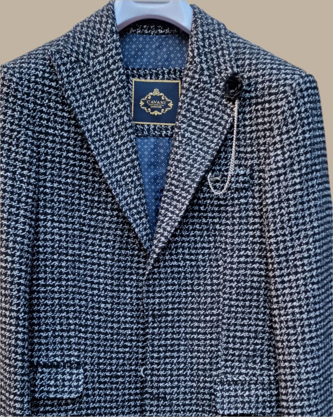 Cavani Signature Black and White Houndstooth Overcoat for Women - Classic Wool Blend Long Coat for Business, Office & Formal Occasions