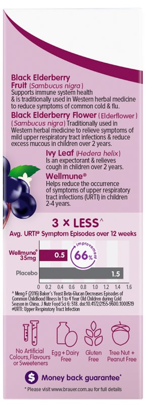 Brauer Sambucus Black Elderberry Syrup for Kids - Immune Support for Cold & Flu Relief - Natural Berry Flavor for Daily Wellness & Seasonal Health