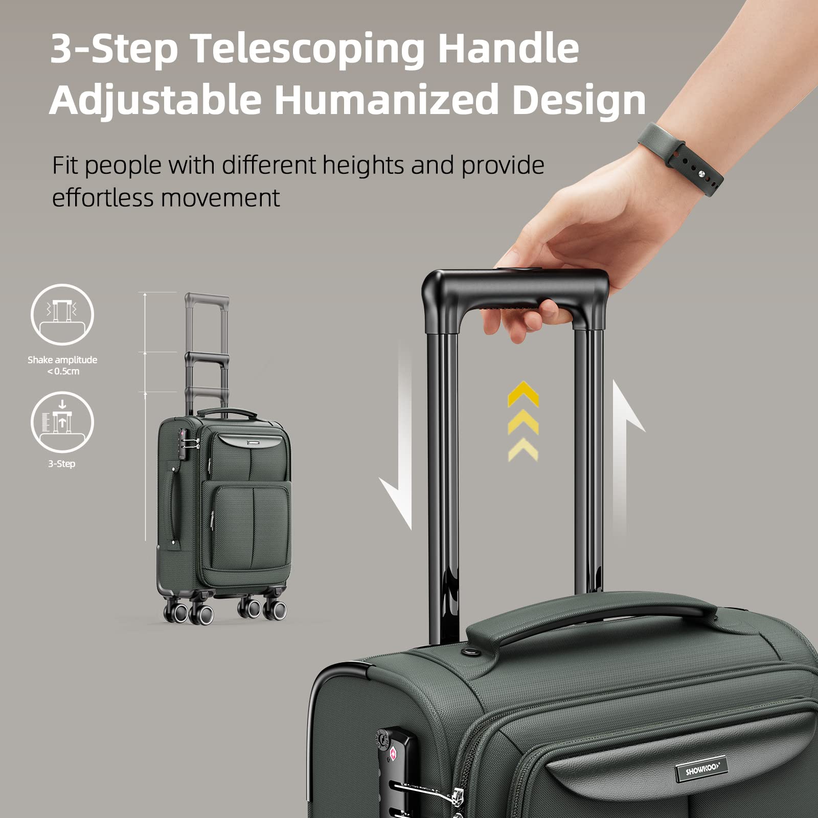 SHOWKOO 3-Piece Expandable Softside Luggage Set with Double Spinner Wheels & TSA Lock - Lightweight Durable Suitcases (20in, 24in, 28in) Army Green - Perfect for Family Travel, Business Trips & International Vacations