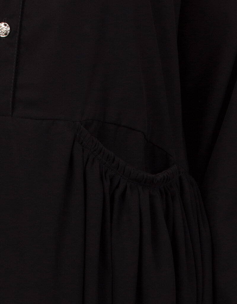 Elegant Black Arabic Front Gathered Pocket Casual Abaya Dress for Women - Perfect for Daily Wear, Prayer, and Special Occasions