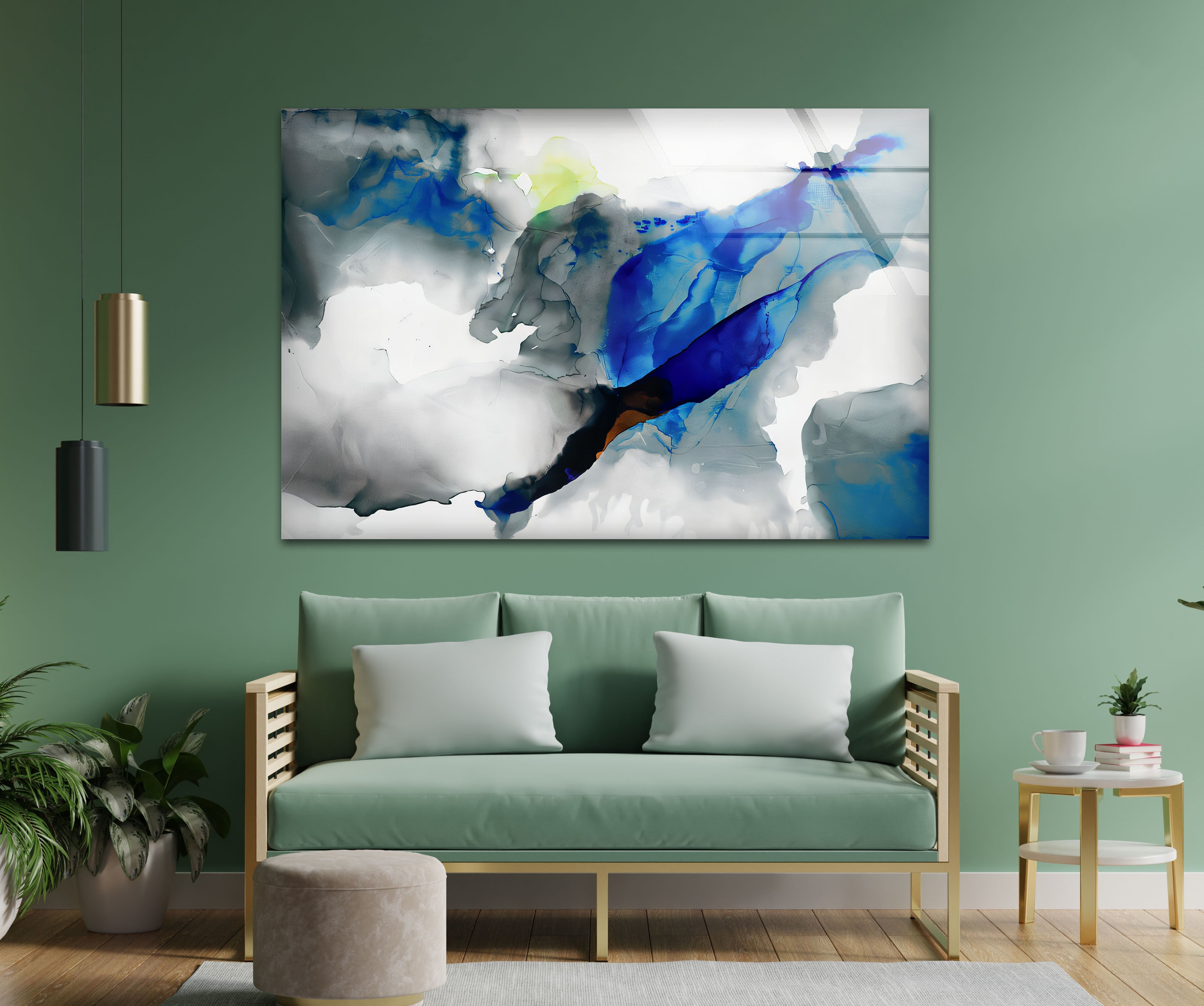 Azure Drift - Modern Abstract Blue Glass Wall Art Decor for Living Room, Bedroom & Office | Handmade Contemporary Artwork for Home & Office Interior Design