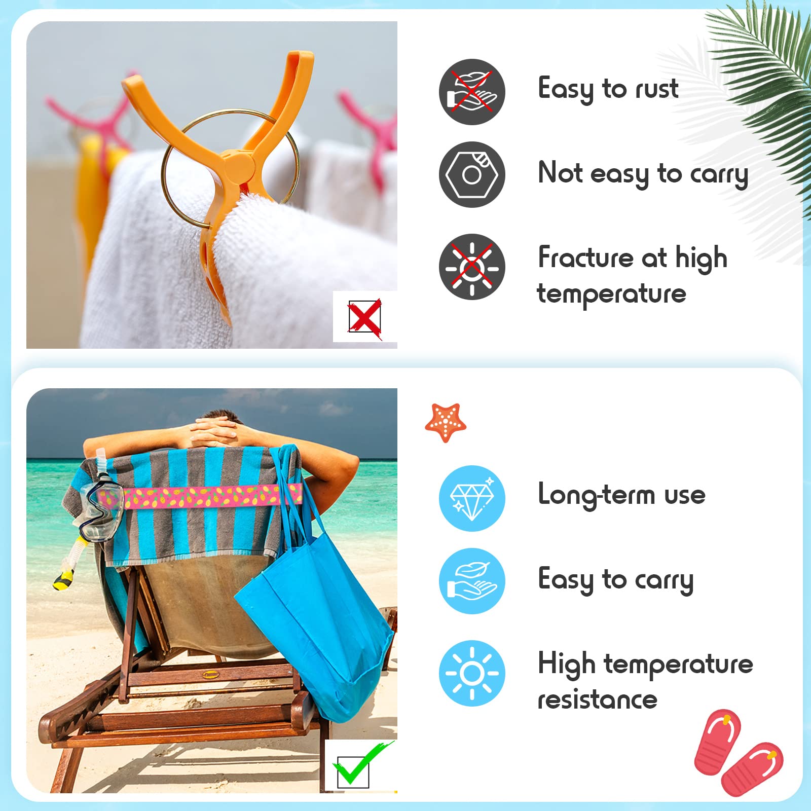 Boao 8 Pack Beach Chair Towel Clips - Windproof Elastic Strap Holders for Pool Lounge Chairs, Cruise Vacations, Summer Travel & Hawaiian Resort Accessories (Lovely Style)