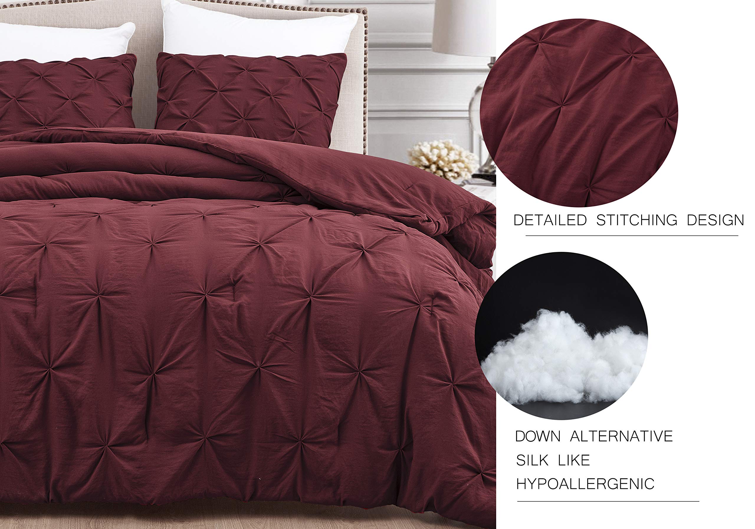 Premium Soft Cotton Comforter Set - All Season Goose Down Alternative Pinch Pleat Duvet Insert | 500 GSM Fill Power | Ultra Soft Oversized Queen (Burgundy) | Perfect for Bedroom Decor, Guest Rooms & Cozy Nights