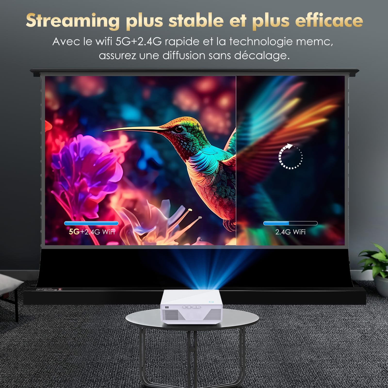 ZDK Mini WiFi Bluetooth Video Projector, Portable 1080P HD Projector with 20000 Lumens, Home Theater Movie Projector Compatible with iOS/Android/PC/PS5/TV Stick/HDMI/USB (White) - Perfect for Movie Nights, Gaming, and Outdoor Entertainment