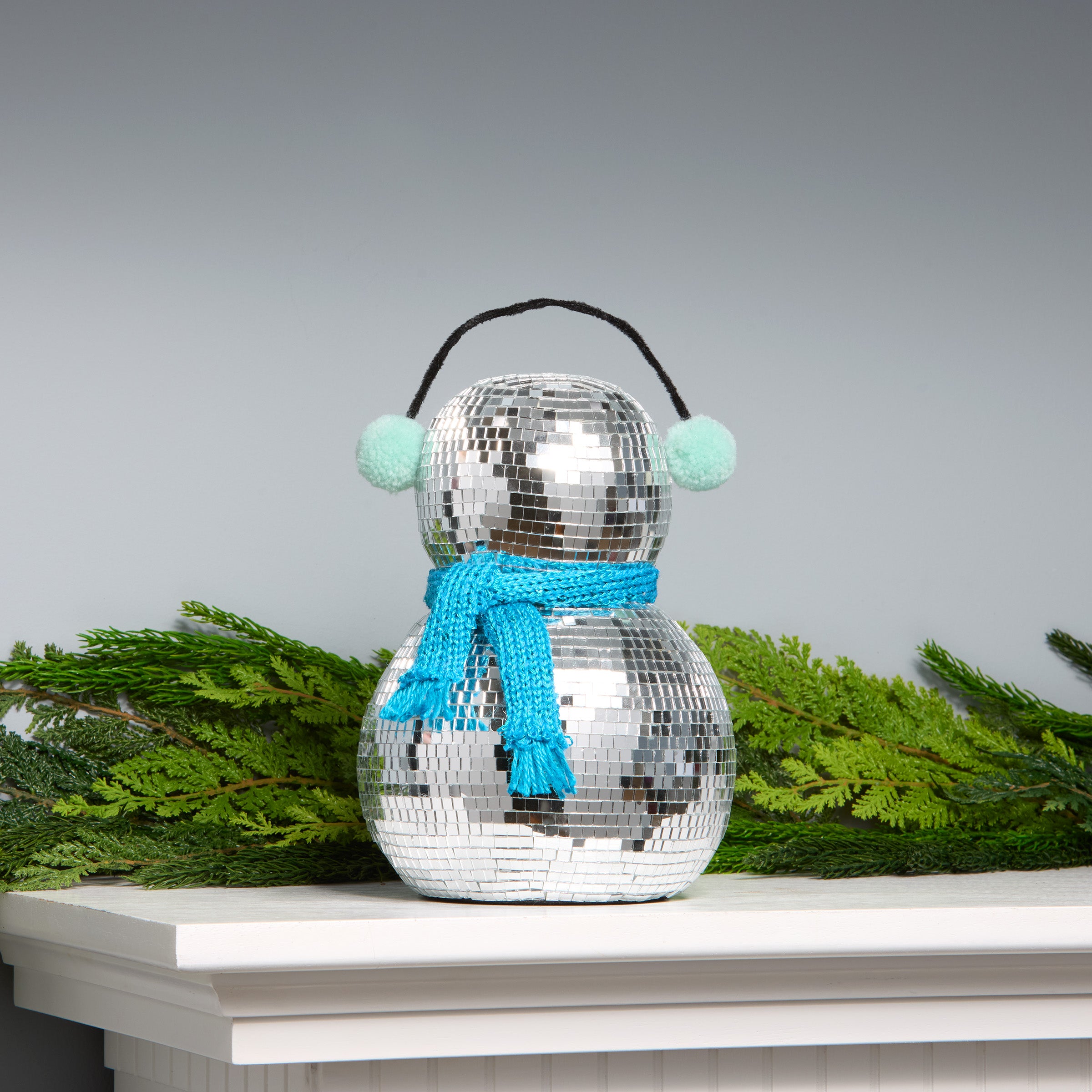 10 Inch Disco Ball Snowman with Blue Scarf - Christmas Party Decor, Holiday Home Decoration, Winter Themed Gift for Festive Celebrations