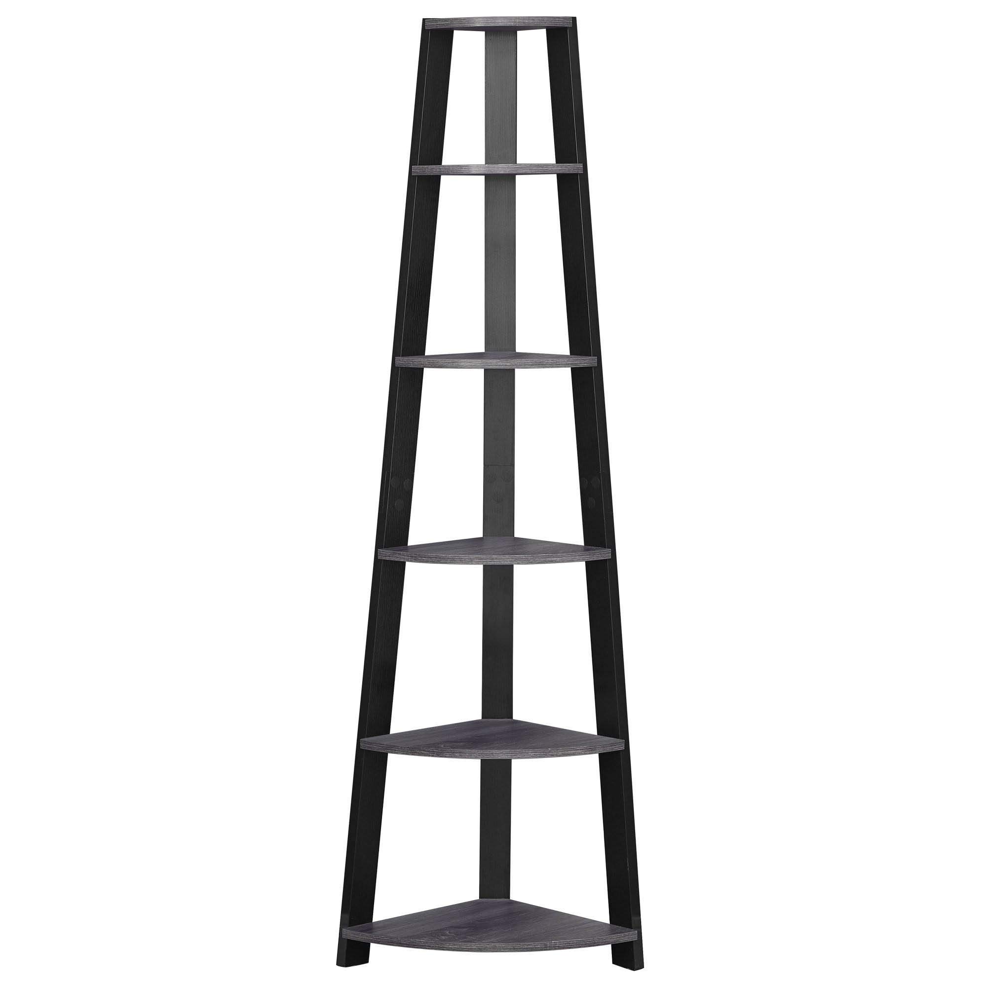 Offex Contemporary 72 Inch Tall Corner Bookshelf - Modern Grey & Black Etagere Bookcase for Living Room, Bedroom or Office Storage