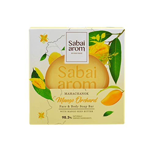 Sabai Arom Mango Orchard Wash Bar - 100g x 9 Pack | Natural Soap with Mango Fragrance | Handmade in Thailand | Perfect for Bath, Shower & Gift Giving
