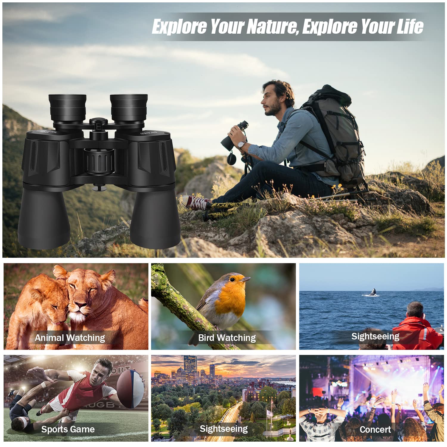 10x50 Binoculars for Adults - High Power Binoculars with Multi-Coated Optics for Bird Watching, Hunting, Travel & Outdoor Activities | Durable Full-Size Binoculars for Sightseeing, Sports Games, Concerts & Stargazing