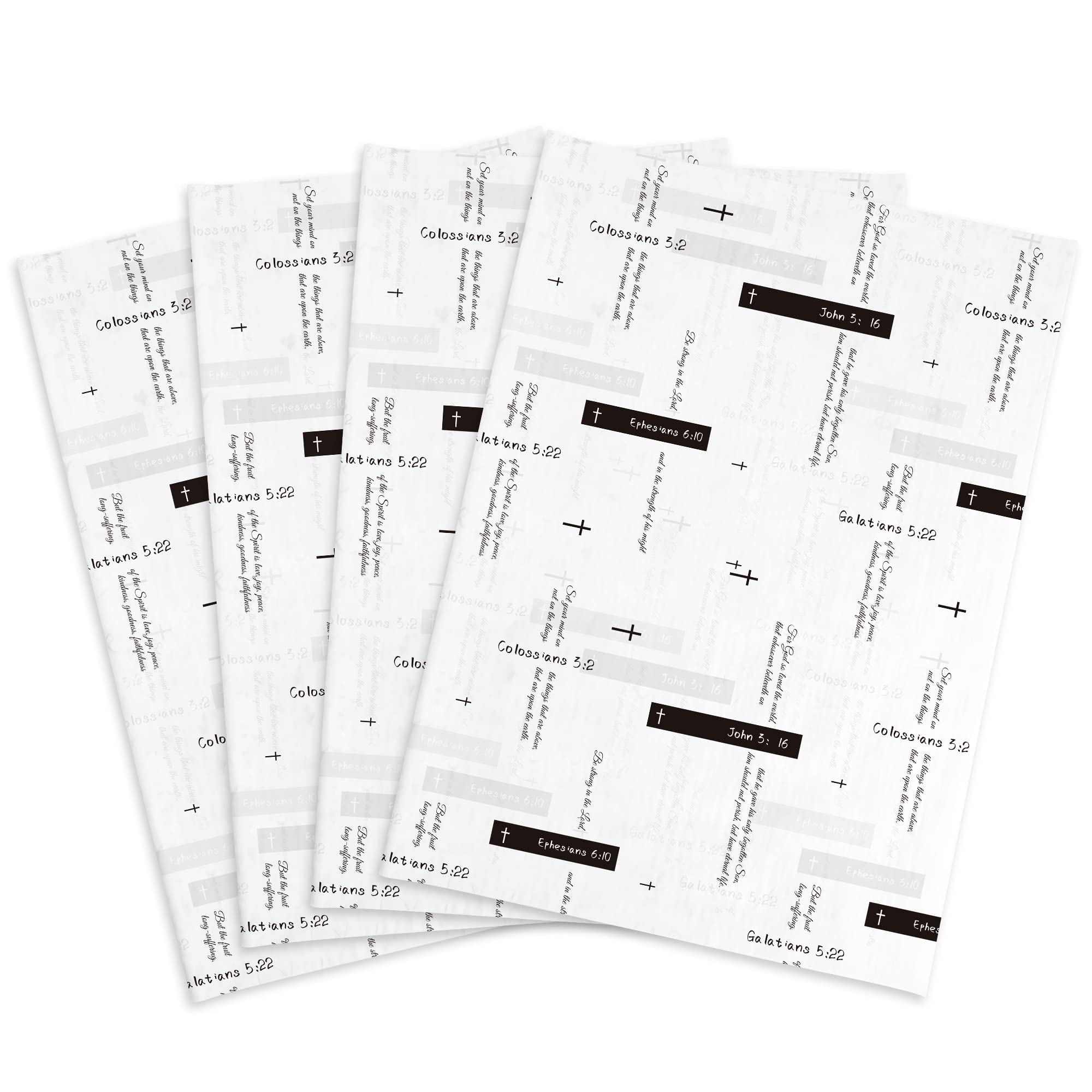Hi Sasara 100 Sheets White with Black Bible Verse Tissue Paper - 14 x 20 Inch Christian Gift Wrapping Paper for Bible Study Groups, Church Events & Religious Gift Bags