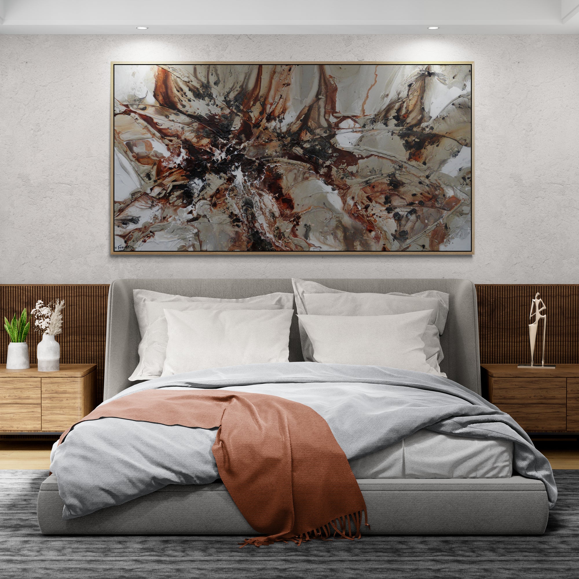 190cm x 100cm Abstract Textured Painting in Umber Brown, Grey, Bone Black & White - Modern Wall Art for Living Room, Bedroom or Office Decor