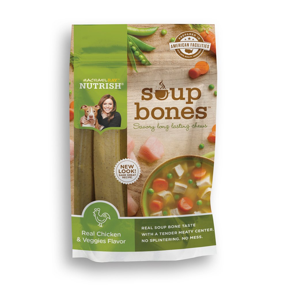 Rachael Ray Nutrish Soup Bones Dog Treats - Chicken Flavor, 3-Count (6.3 Oz Each), Pack of 4 | Natural & Delicious Dog Chews for Small & Medium Breeds | Perfect for Training Rewards, Dental Health & Bonding Time