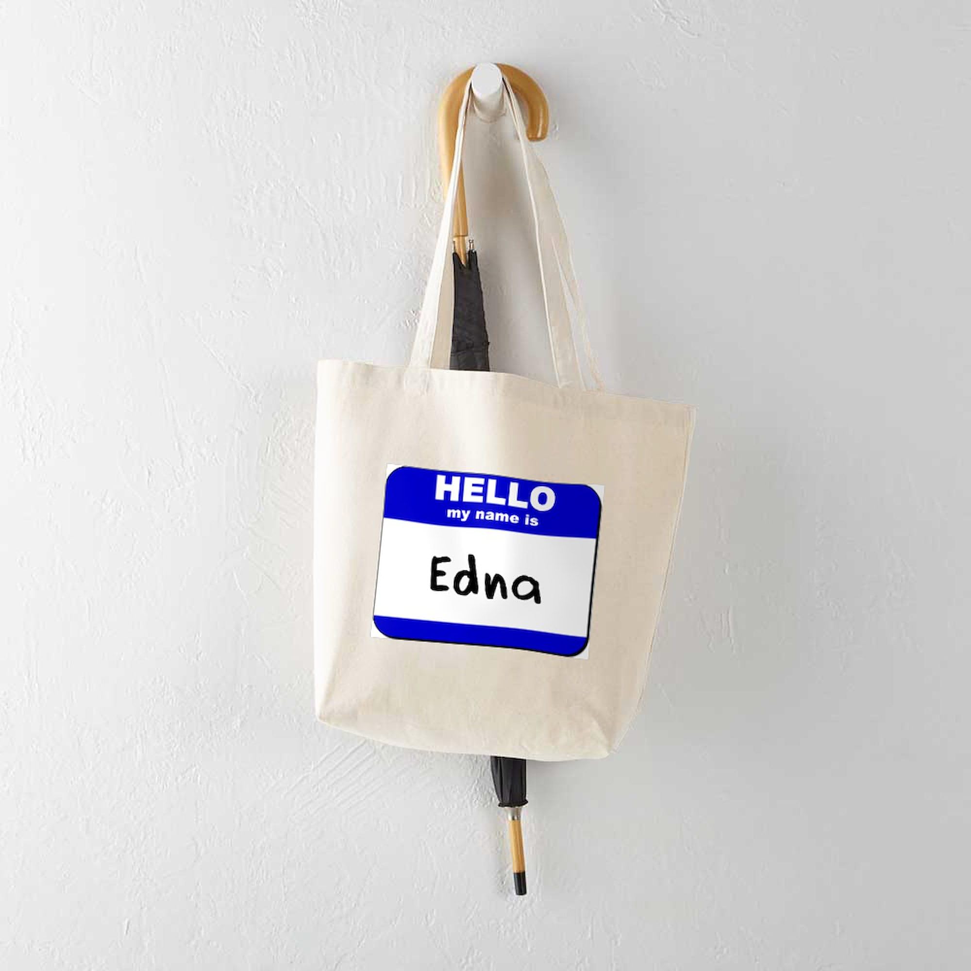 Hello My Name Is Edna Natural Canvas Tote Bag - Reusable Grocery Shopping Bag for Women, Eco-Friendly Beach Tote & Work Commute Bag