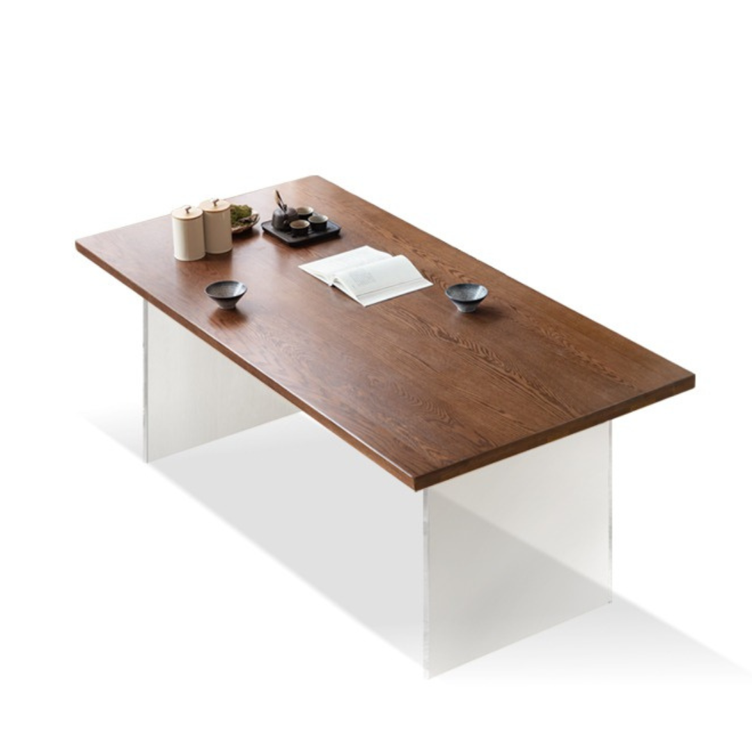 Premium Black Walnut & Oak Solid Wood Acrylic Suspension Dining Table - Modern Floating Design for Kitchen, Dining Room & Small Spaces