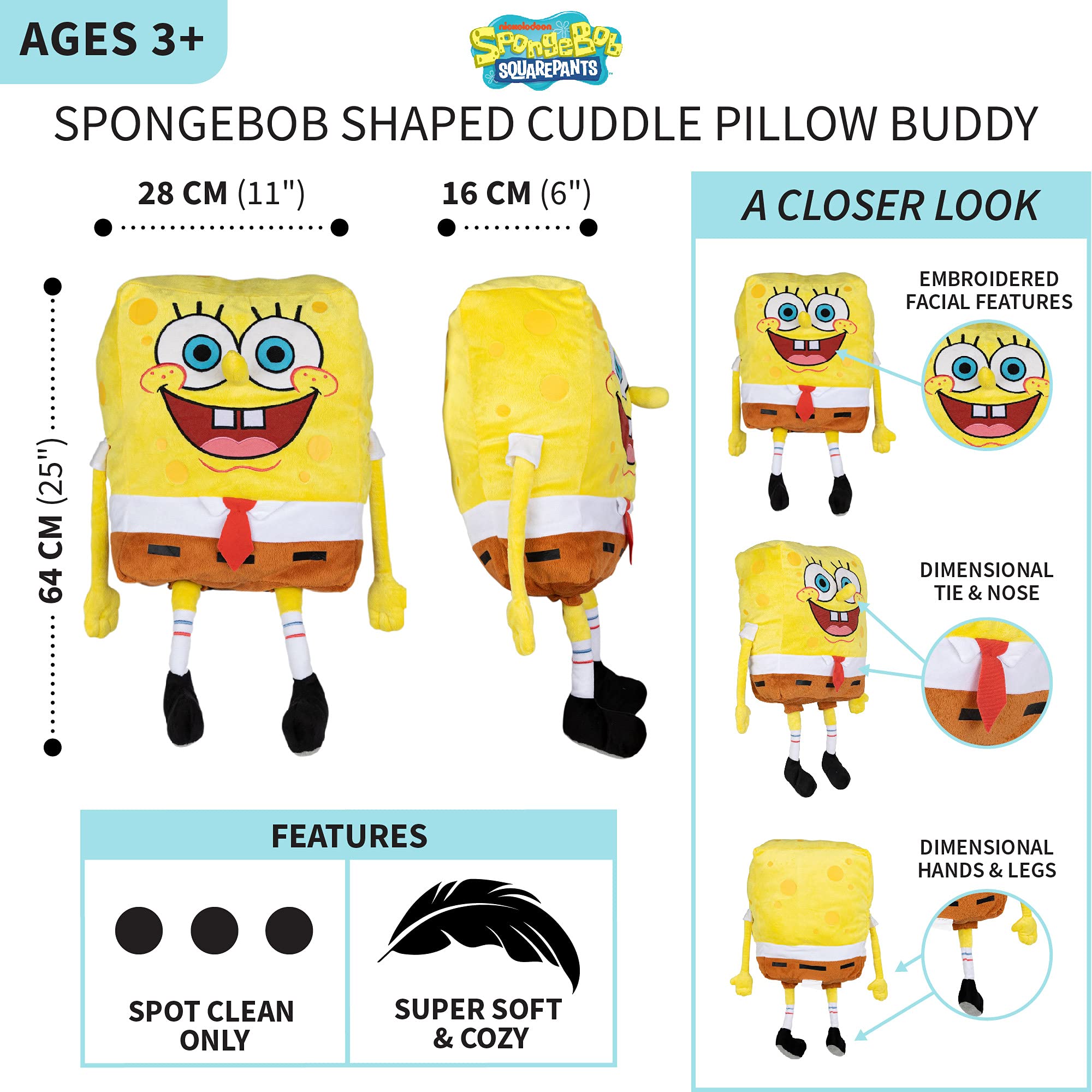 Spongebob SquarePants Kids Bedding Set - Super Soft Plush Cuddle Pillow Buddy for Boys & Girls - One Size - Perfect for Bedroom Decor, Sleep Comfort & Cuddling - By Franco