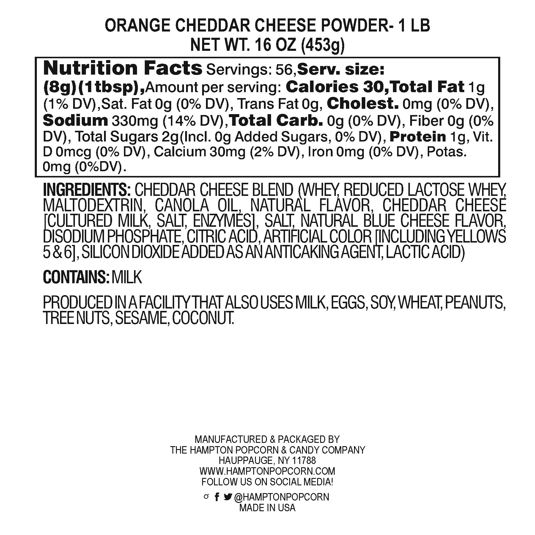 1LB Cheddar Cheese Powder - Resealable Zip Bag for Popcorn, Pasta, Nachos & Mac and Cheese | Perfect for Snacks, Cooking & Baking