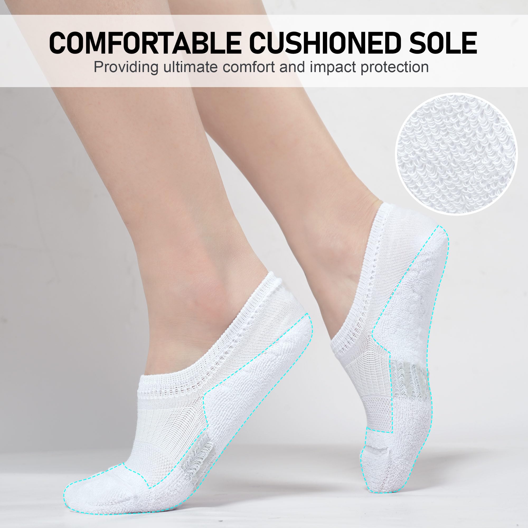 FAYBOX Women's No Show Socks - 6 Pairs Low Cut Invisible Ankle Socks with Cushion for Running, Gym, Workout & Daily Wear - Breathable Comfort for Sneakers & Casual Shoes