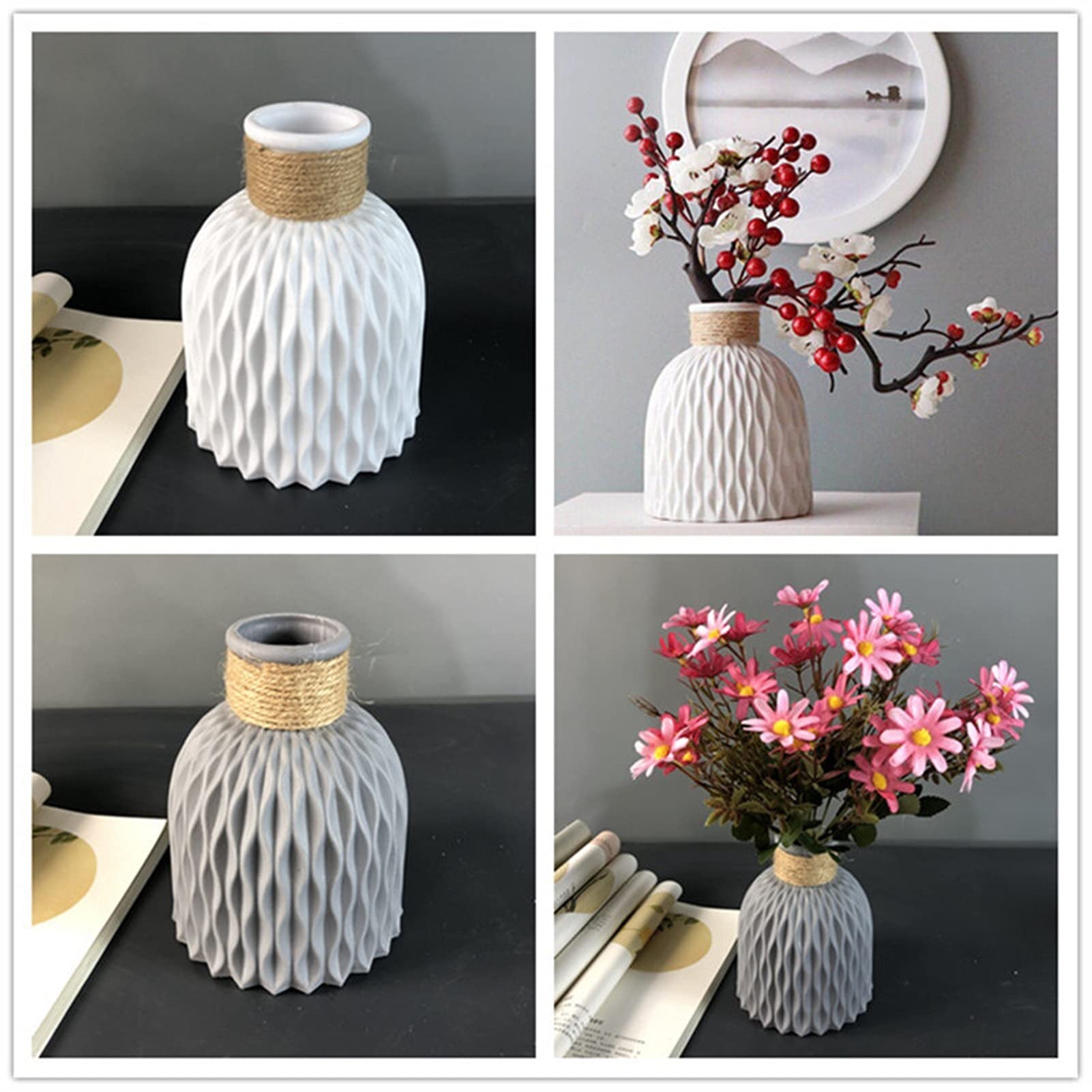 Unbreakable Plastic Flower Vase - Modern Home Decor, Anti-Ceramic Rattan Style Vase for Wedding & Living Room Decorations (Pink) | Perfect for Centerpieces, Gift Giving & Farmhouse Style Decor