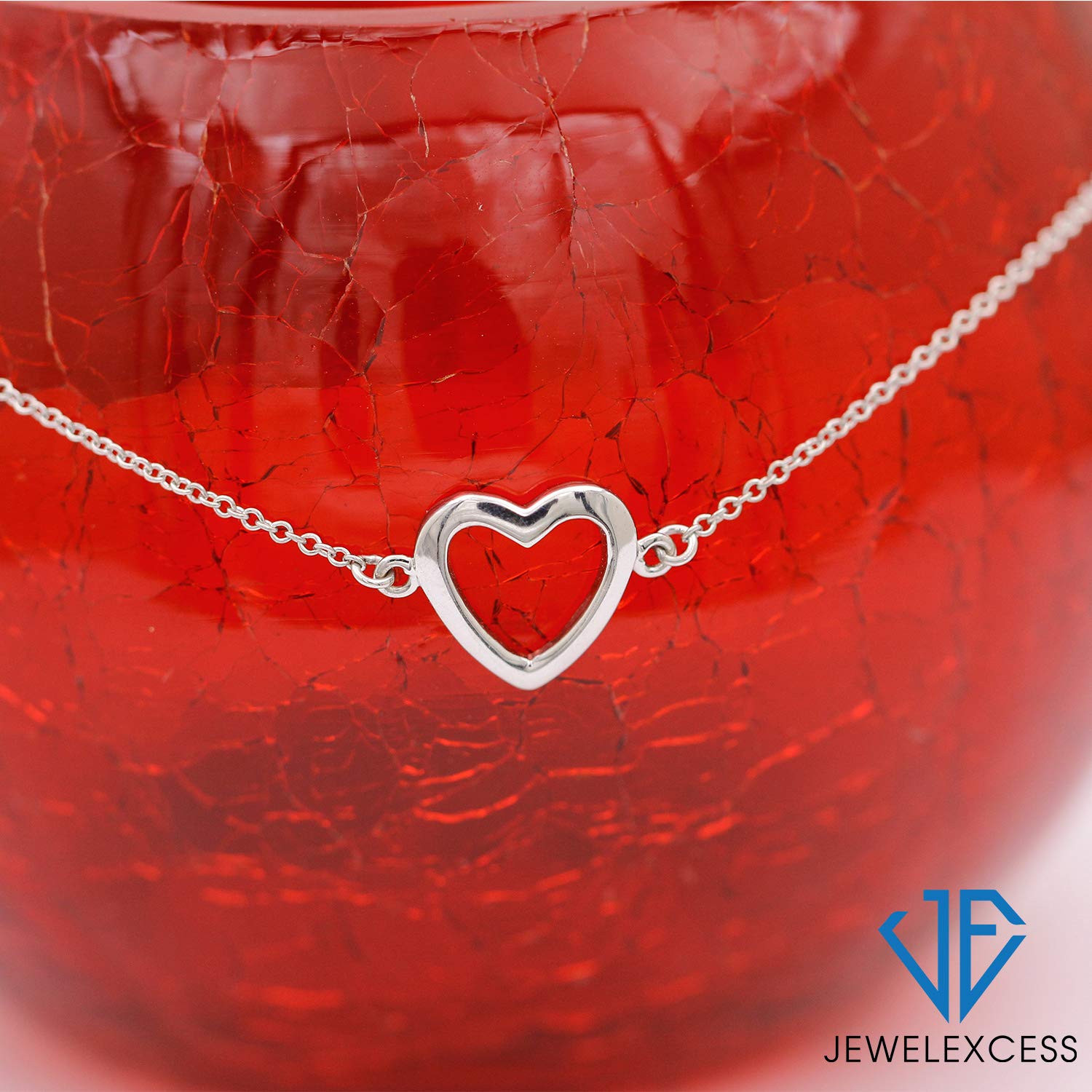 JEWELEXCESS Sterling Silver Heart Anklet for Women - Adjustable 11 Inch 925 Silver Ankle Bracelet - Perfect Gift for Her | Elegant Jewelry for Beach, Date Night & Special Occasions