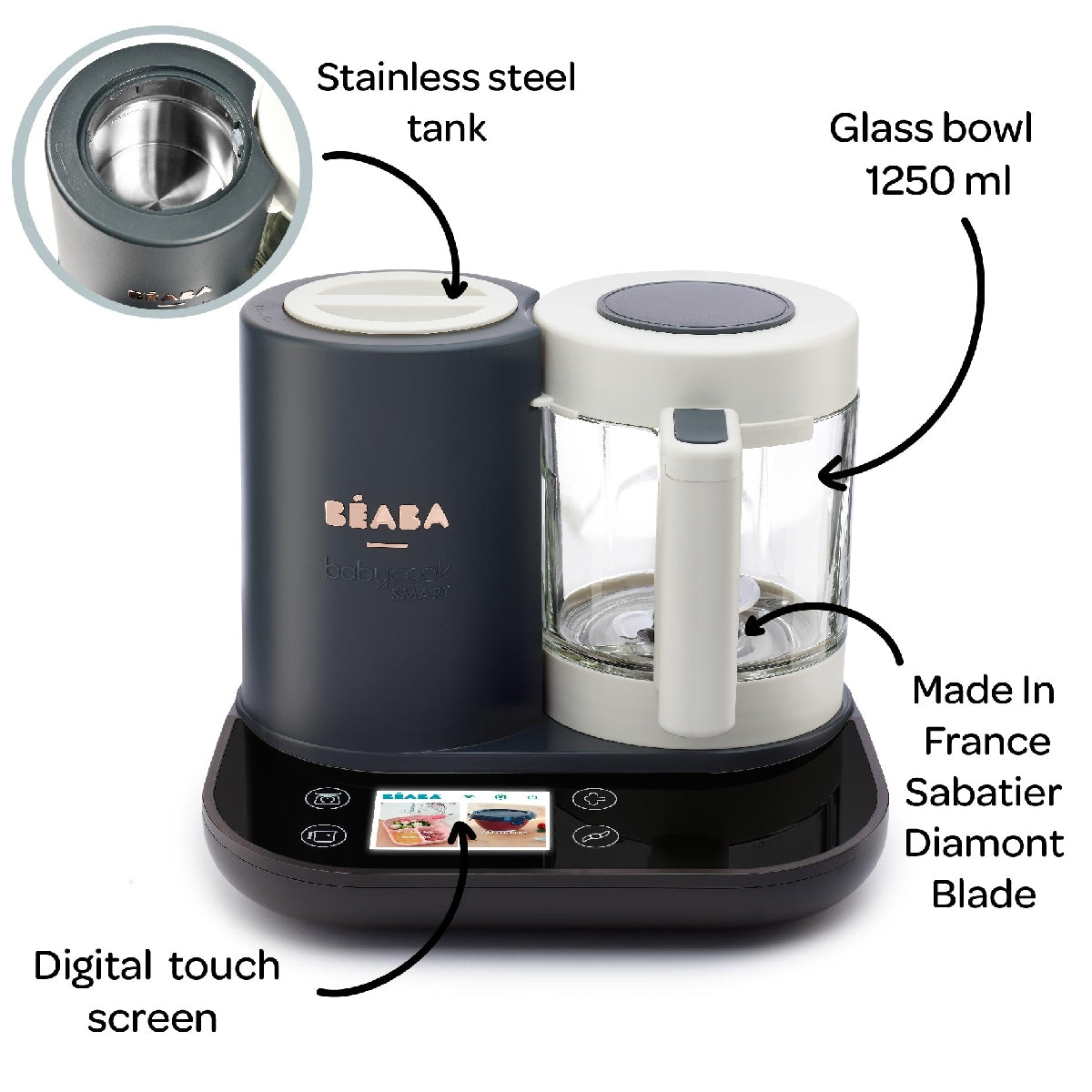 Beaba Babycook SMART Baby Food Maker - 4-in-1 Steamer, Blender, Warmer & Defroster for Homemade Purees - Perfect for Infants & Toddlers (Ideal for Making Healthy Baby Food at Home)