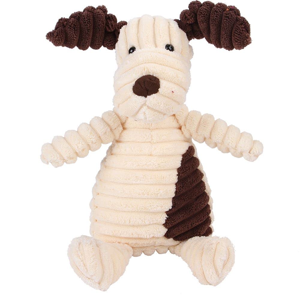 Durable Corduroy Plush Dog Toys for Puppies - Bite Resistant, Teeth Cleaning & Squeaky Sound - White Dog Design - Perfect for Playtime, Training & Dental Health