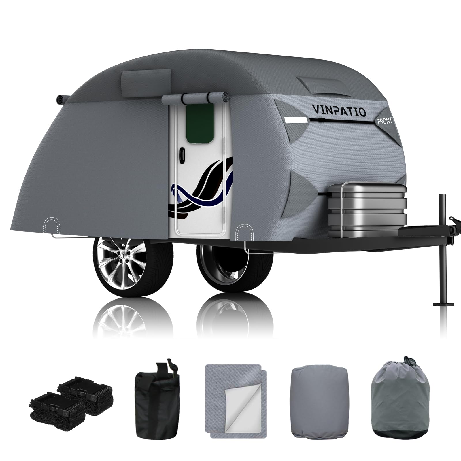 Heavy Duty 7-Layer Teardrop Camper Cover for 12'-15' Trailers - Windproof Strap RV Trailer Cover for Outdoor Camping & Travel Protection