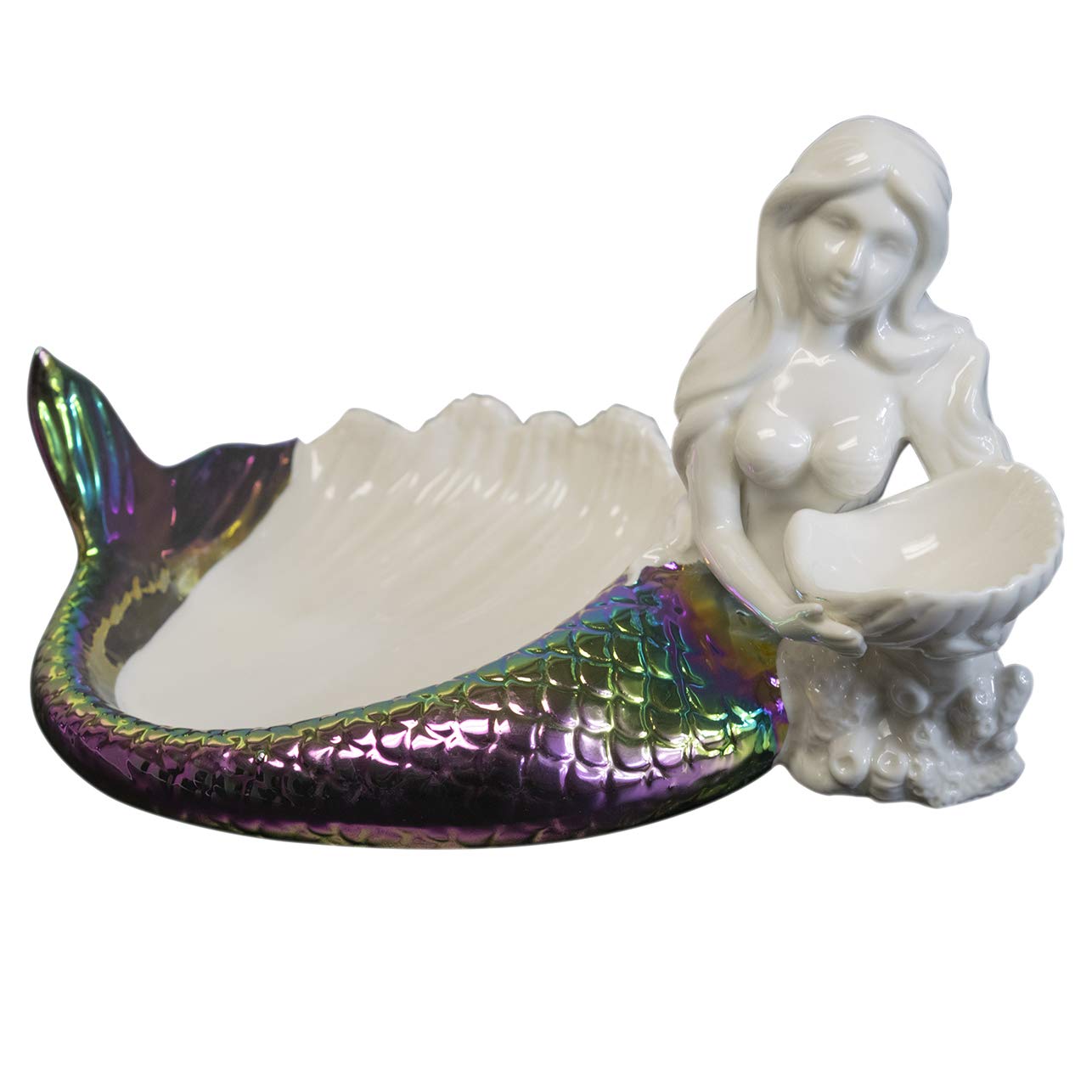Ceramic Mermaid Soap Dish - 8 Inch Bathroom Decor with Drainage Holes | Elegant Soap Holder for Bathroom, Kitchen Sink, or Vanity | Perfect Gift for Mermaid Lovers & Home Decor Enthusiasts