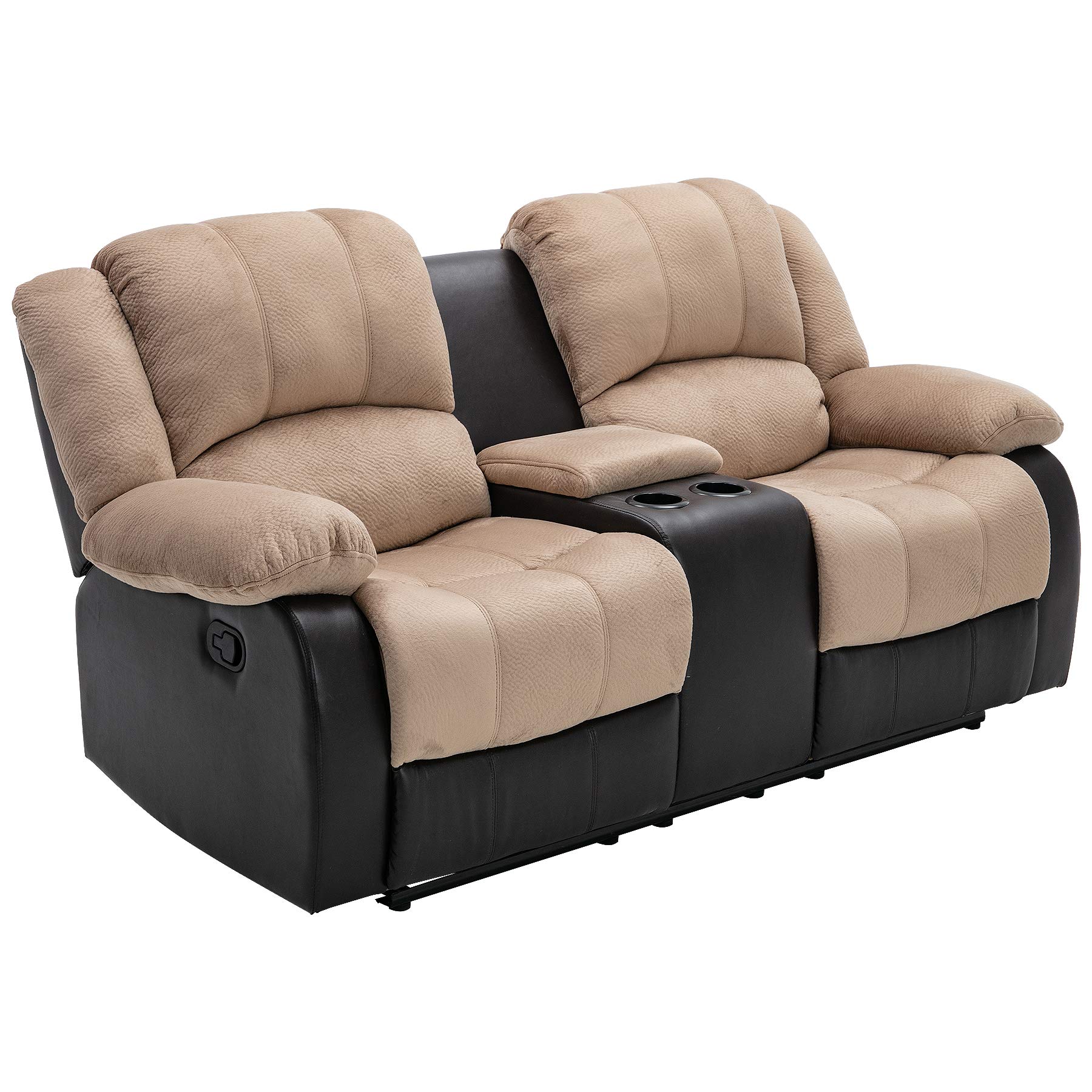 Nathaniel Home Aiden PU Leather Loveseat Recliner with Cup Holder & Storage - Comfortable Small Sofa Chair for Living Room, Bedroom, Home Theater - Beige Reclining Sofa for Relaxing, Movie Nights & Small Spaces