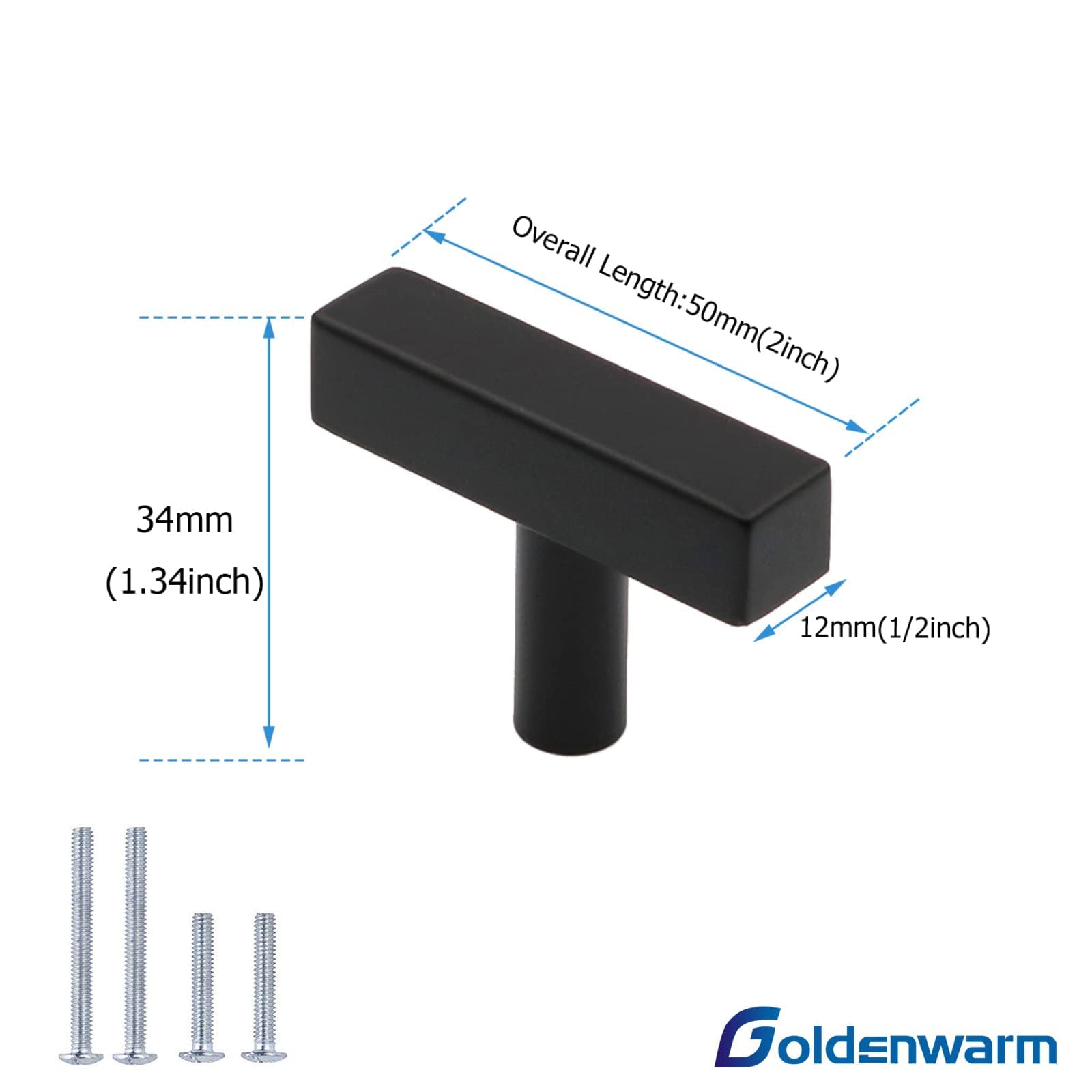 Black Stainless Steel Drawer Knobs 8-Pack - Modern Square T Knobs for Kitchen Cabinets & Dressers