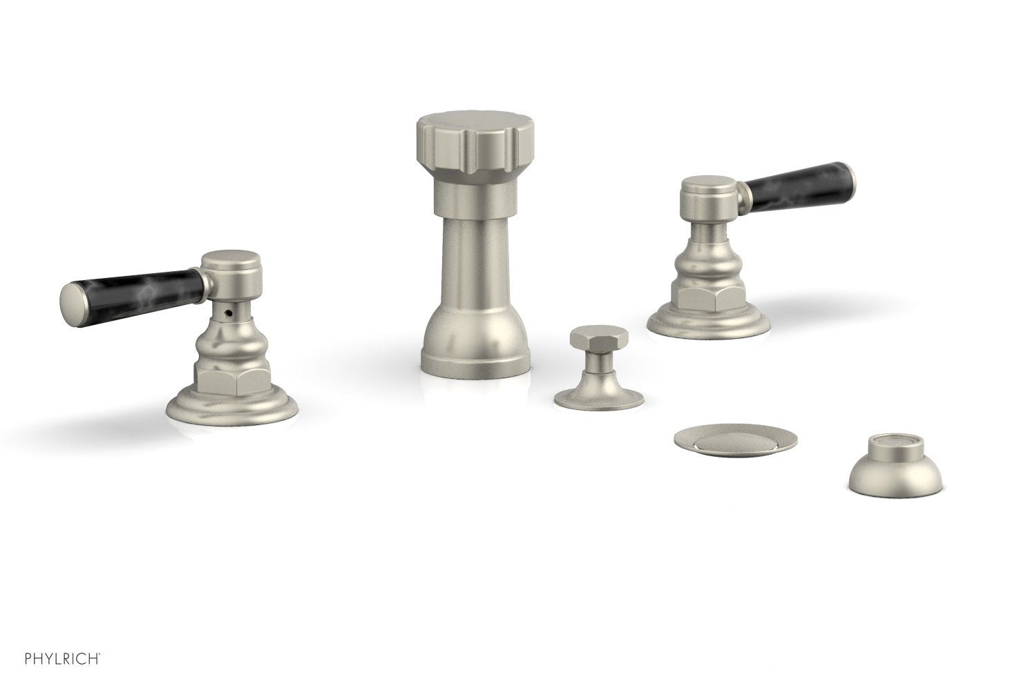 Premium HEX TRADITIONAL Four-Hole Bidet Faucet Set with Black Marble Lever Handles - 500 62 - Perfect for Modern Bathroom Renovations & Luxury Home Upgrades