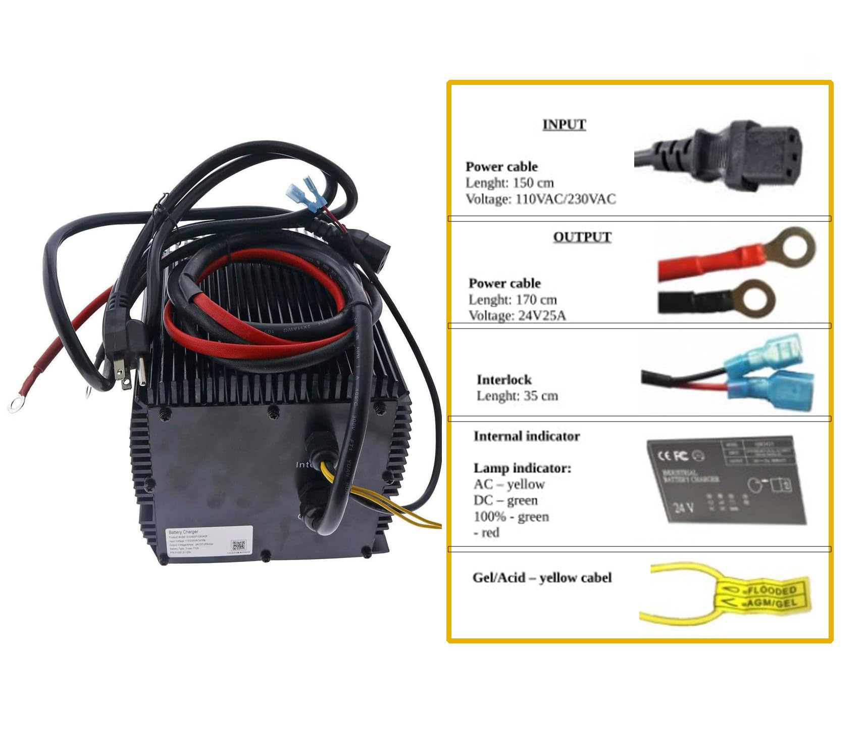 **JEENDA 24V 25A Battery Charger for Genie, Skyjack, JLG Scissor Lifts - Compatible with Models HB600, 063944-011, 503097-000 & More - Perfect for Construction & Warehouse Equipment Maintenance**