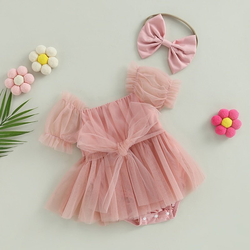 Adorable Puff Sleeve Baby Girl Romper - Soft Cotton Jumpsuit for Newborns & Infants - Perfect for Photoshoots, Parties & Everyday Wear