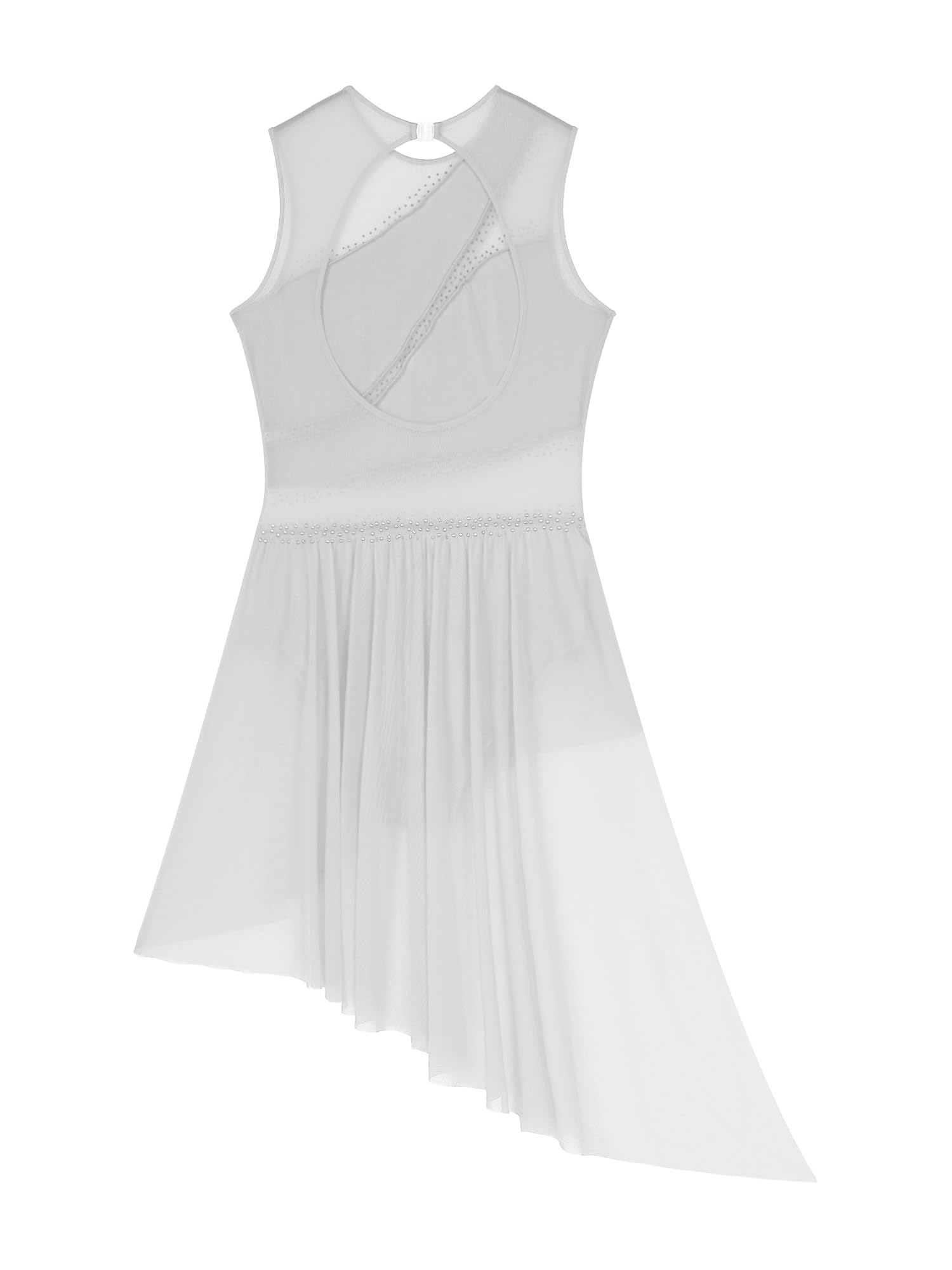 iiniim Women's Shiny Rhinestone Sheer Mesh Ice Skating Dress - Elegant Keyhole Back Lyrical Dance Costume for Performances, Competitions, Stage Shows, Recitals, and Gymnastics