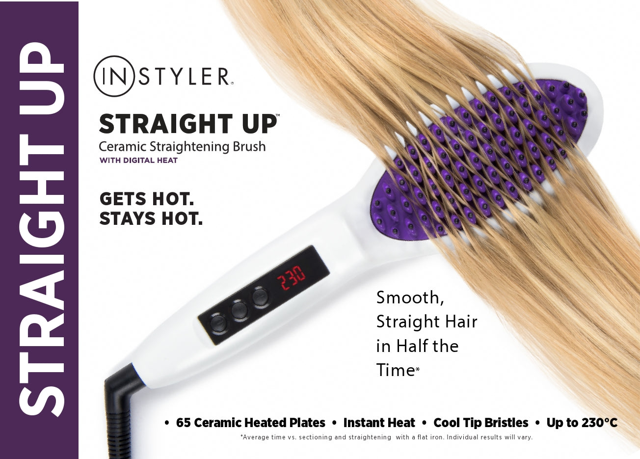Instyler STRAIGHT UP Pro Straightening Brush - 1 Inch Ceramic Ionic Hair Straightener for Smooth & Shiny Hair - Perfect for Home Use, Travel & Salon Styling