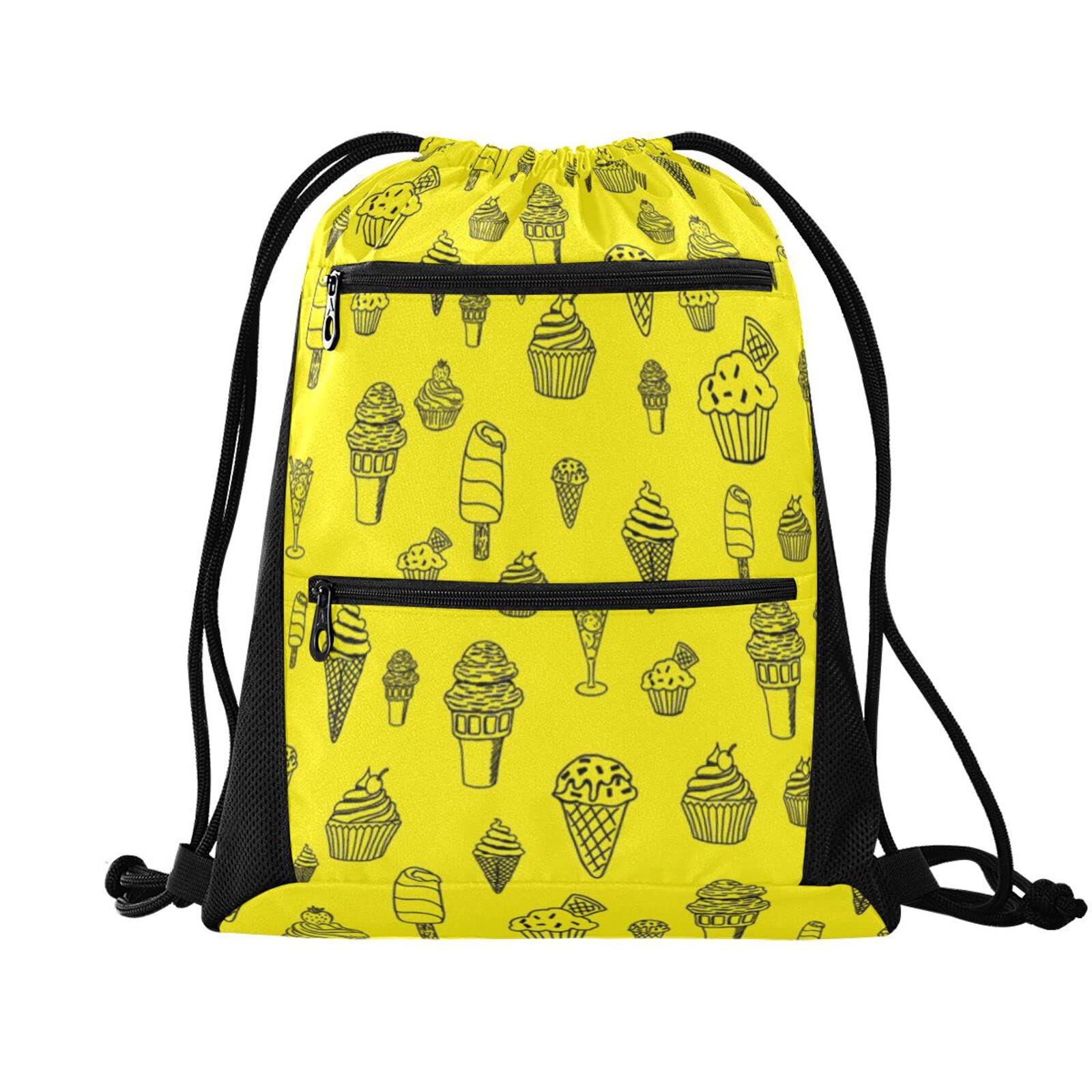 Drawstring Backpack for Women & Men - Lightweight Mesh Sackpack with Zipper Pocket - Adjustable Cinch Sling Bag for Gym, Yoga, Swimming, Shopping & Travel - One Size Fits All - Perfect for Sports, Beach & Outdoor Activities