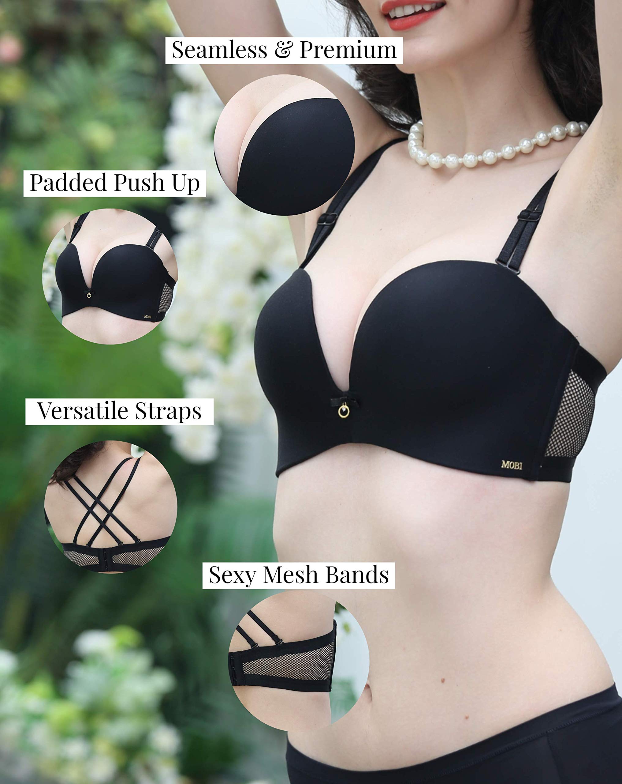 Wireless Push Up Bras for Women - Seamless Demi Cup Multiway Straps Bra A/B Cups - Perfect for Everyday Wear, Workouts & Special Occasions